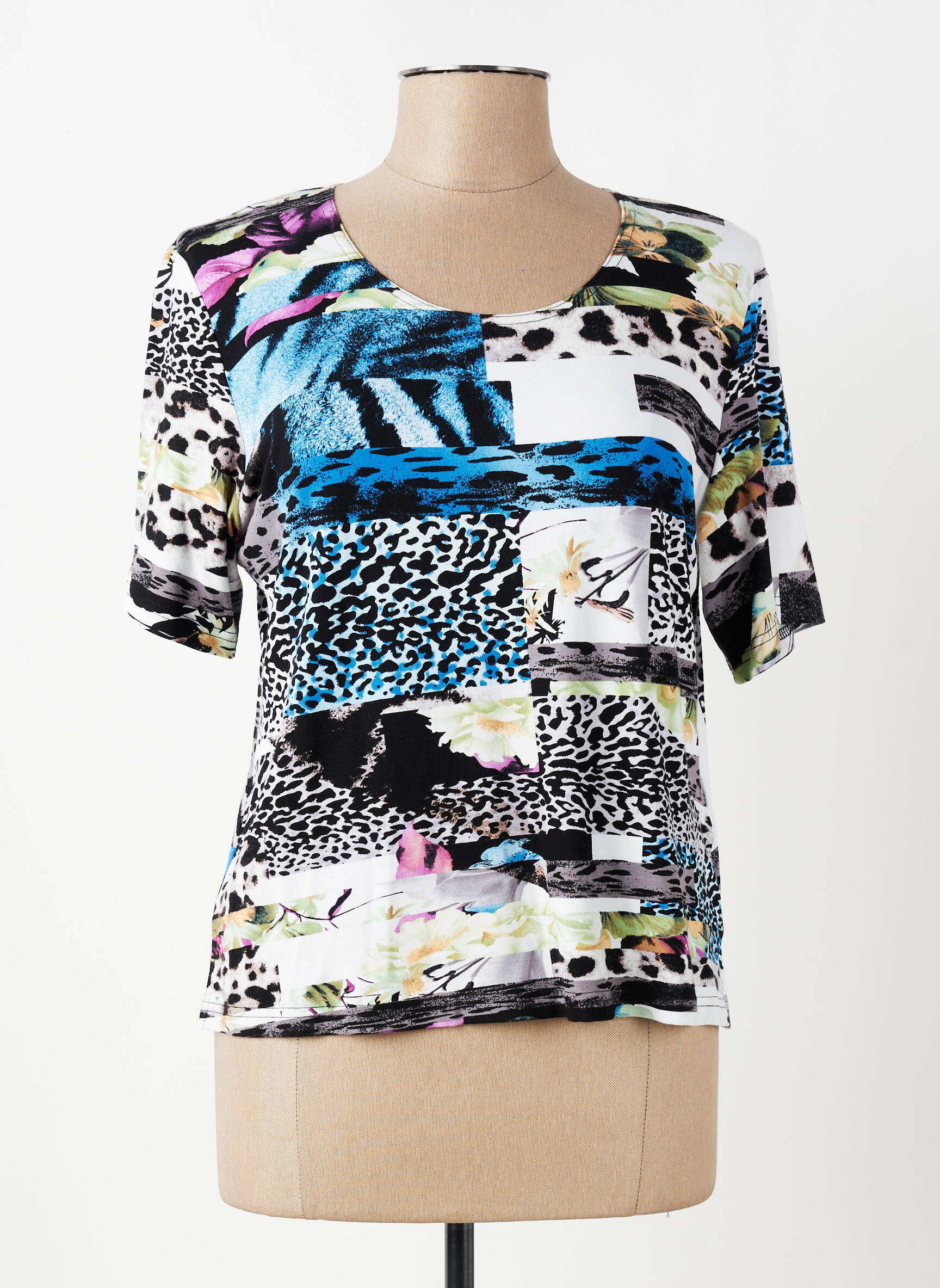 Tricou imprimeu fantezie mâneci scurte albastru GUY DUBOUIS femeie