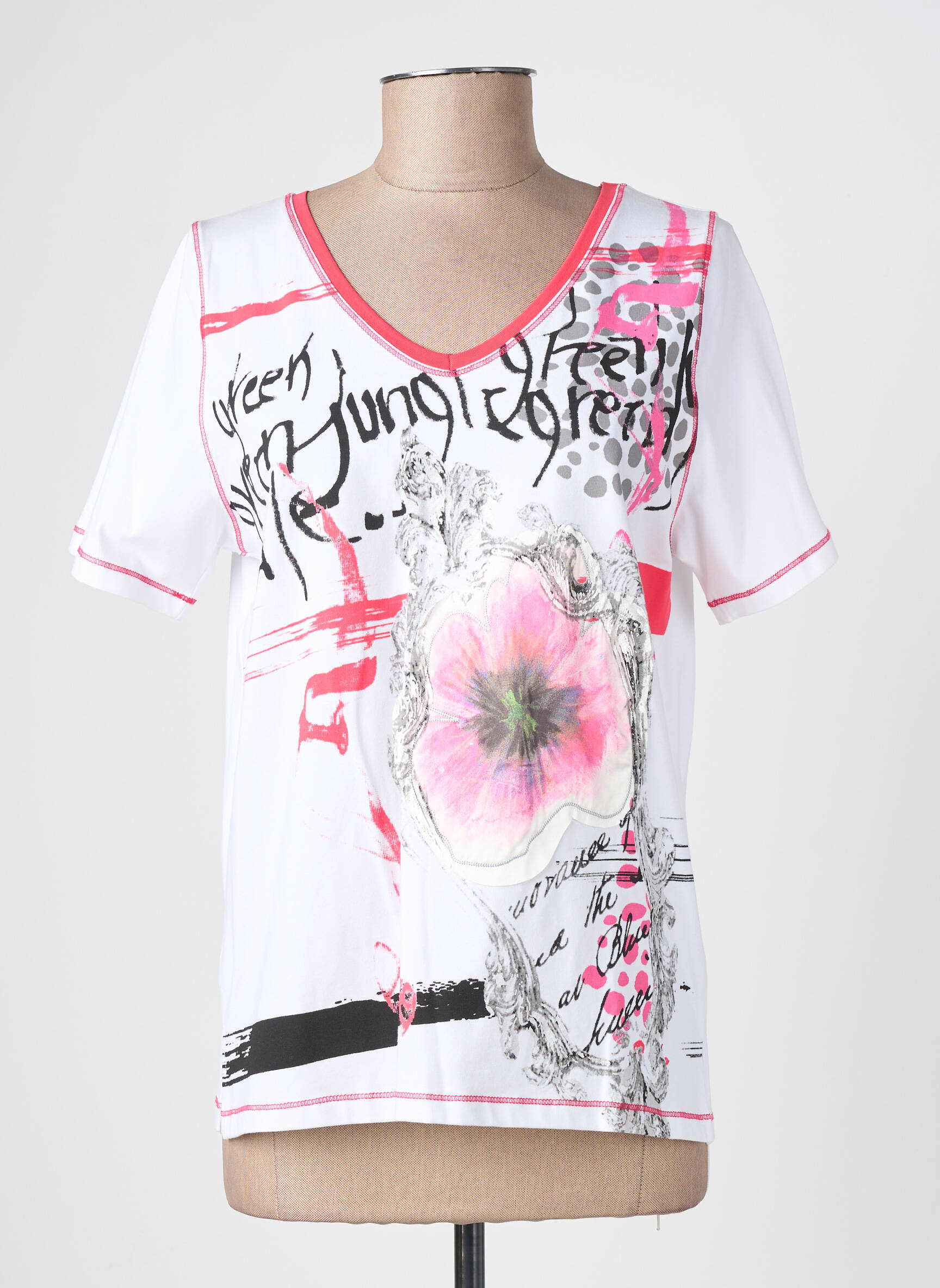 Tricou imprimeu fantezie mâneci scurte alb IMPULSION femeie
