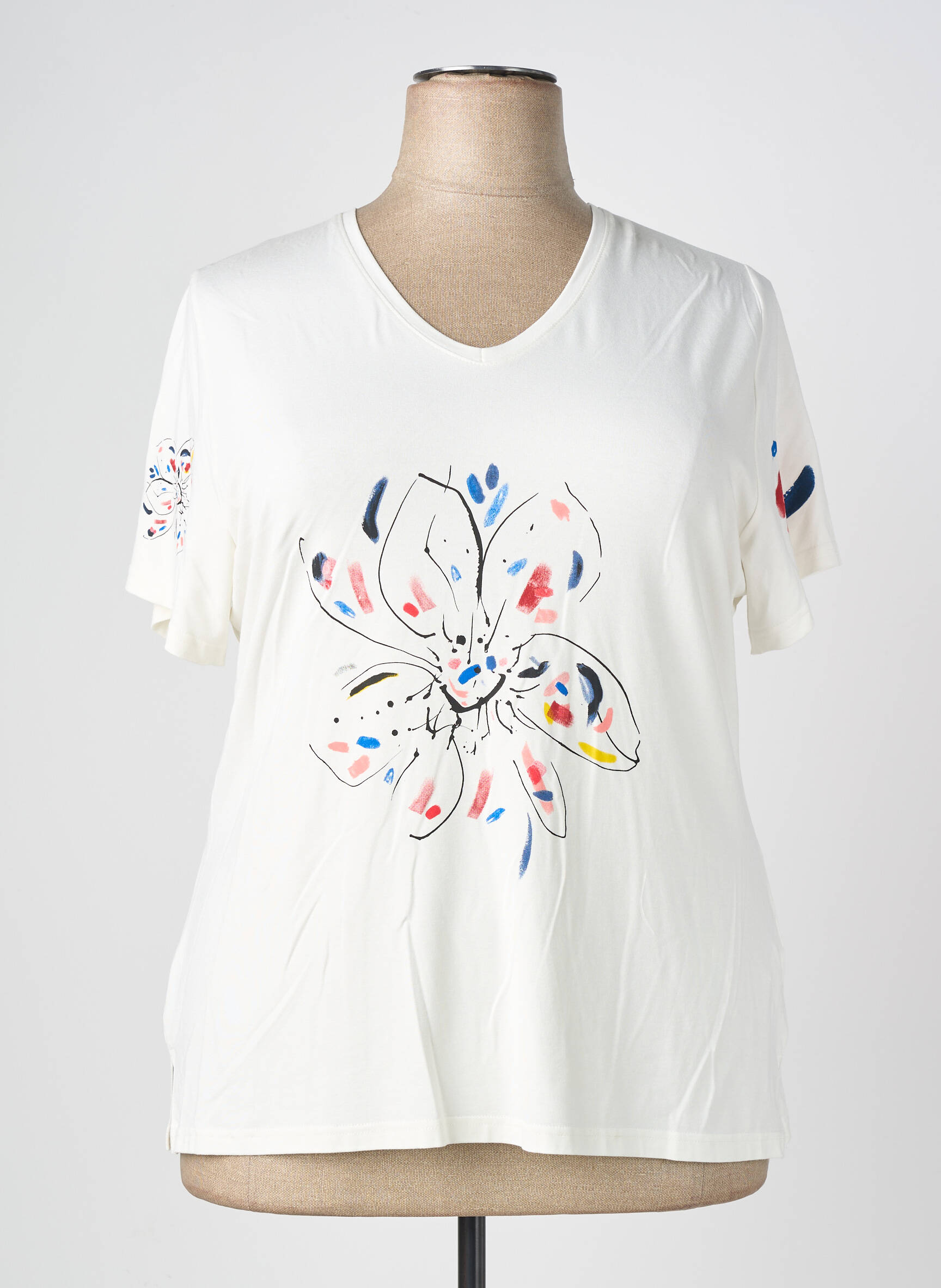 Tricou imprimeu fantezie mâneci scurte alb GUY DUBOUIS femeie