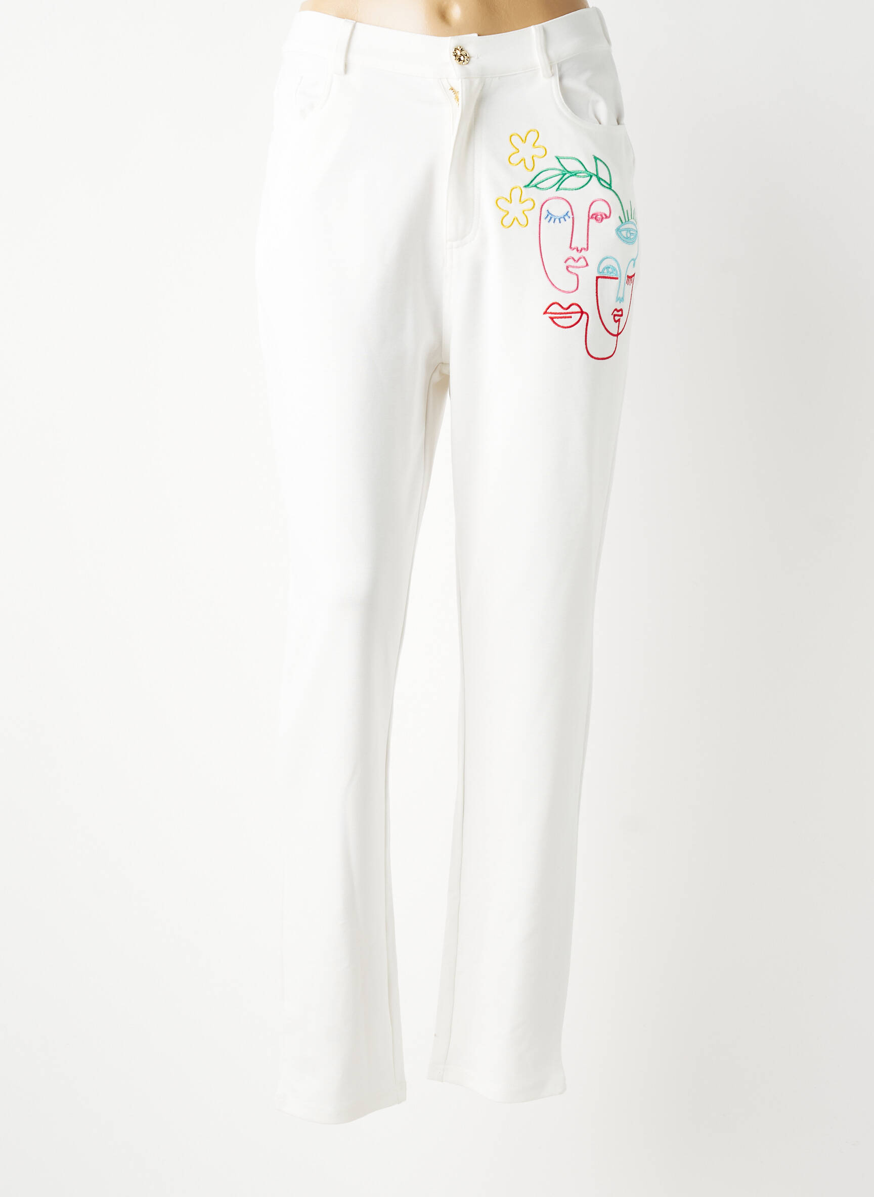 Pantalon drept elasticitate mărime normală alb LEO & UGO femeie