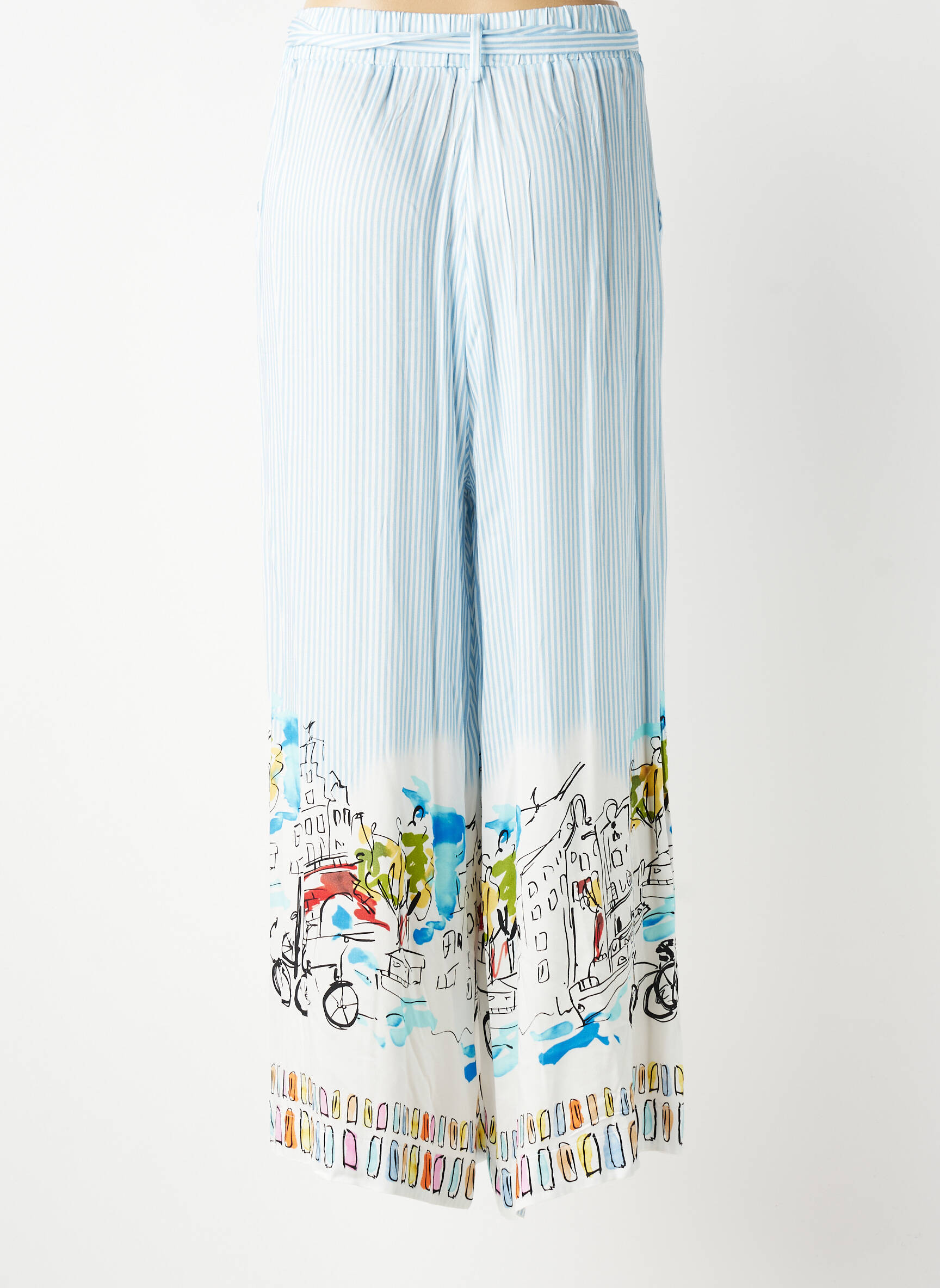 Pantalon drept țesătură poplin mărime normală albastru LESLIE femeie