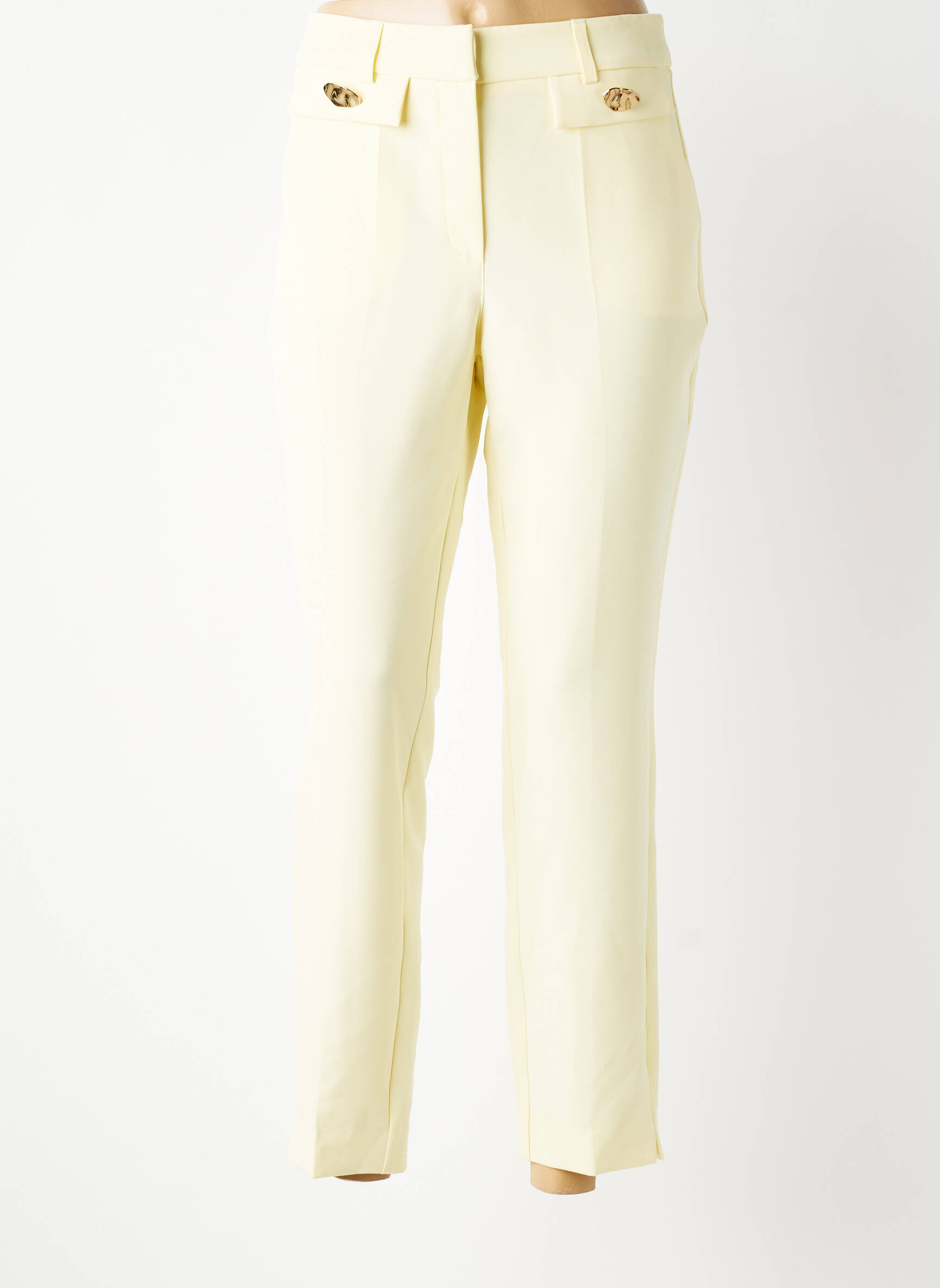 Pantalon drept țesătură poplin mărime normală galben LESLIE femeie