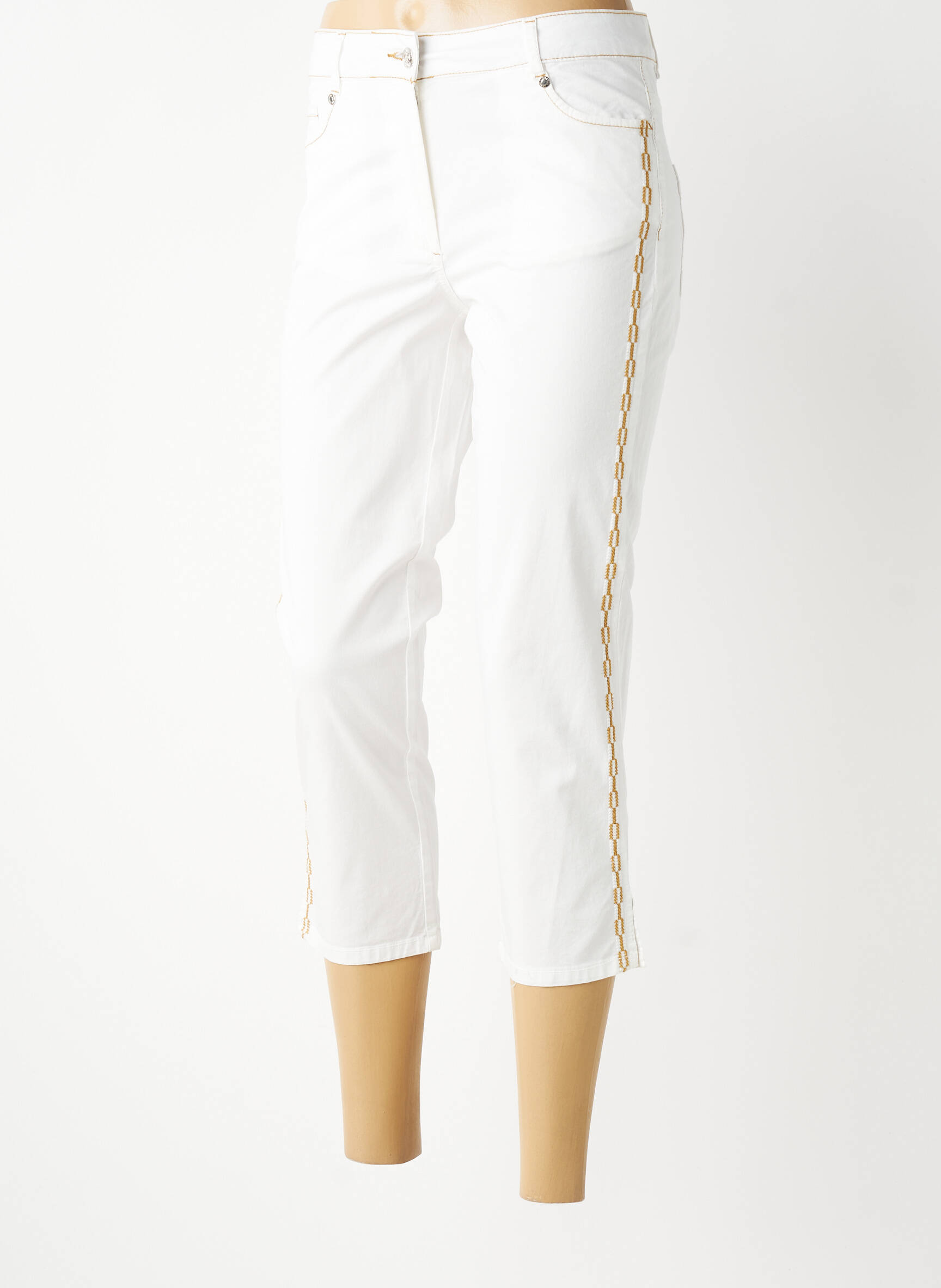 Pantalon trei sferturi elasticitate mărime normală alb FUEGO WOMAN femeie