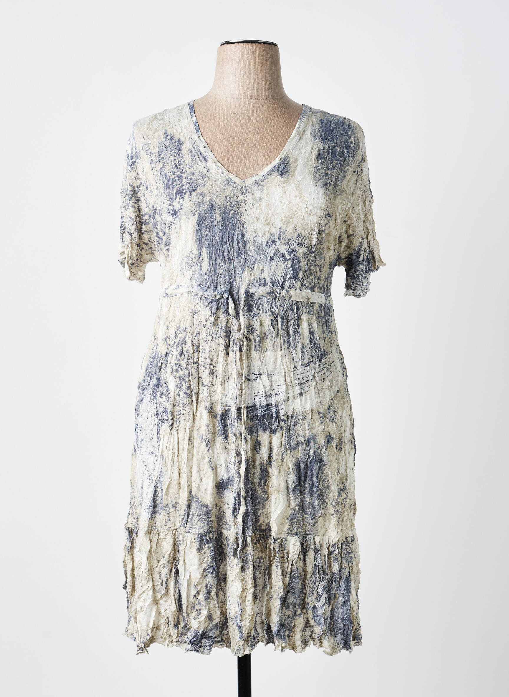 Rochie midi țesătură crep mâneci scurte gri LAUREN VIDAL femeie