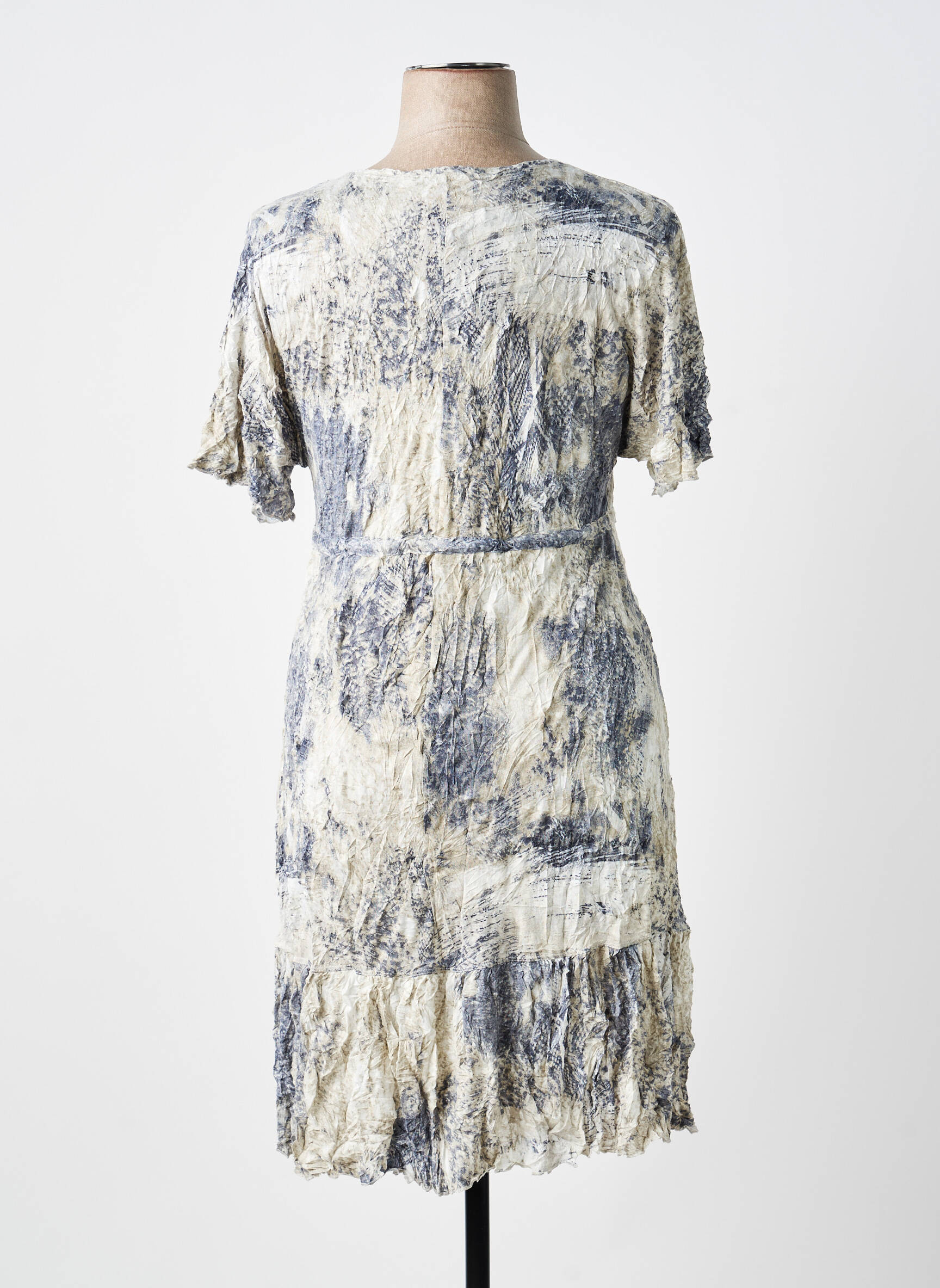 Rochie midi țesătură crep mâneci scurte gri LAUREN VIDAL femeie