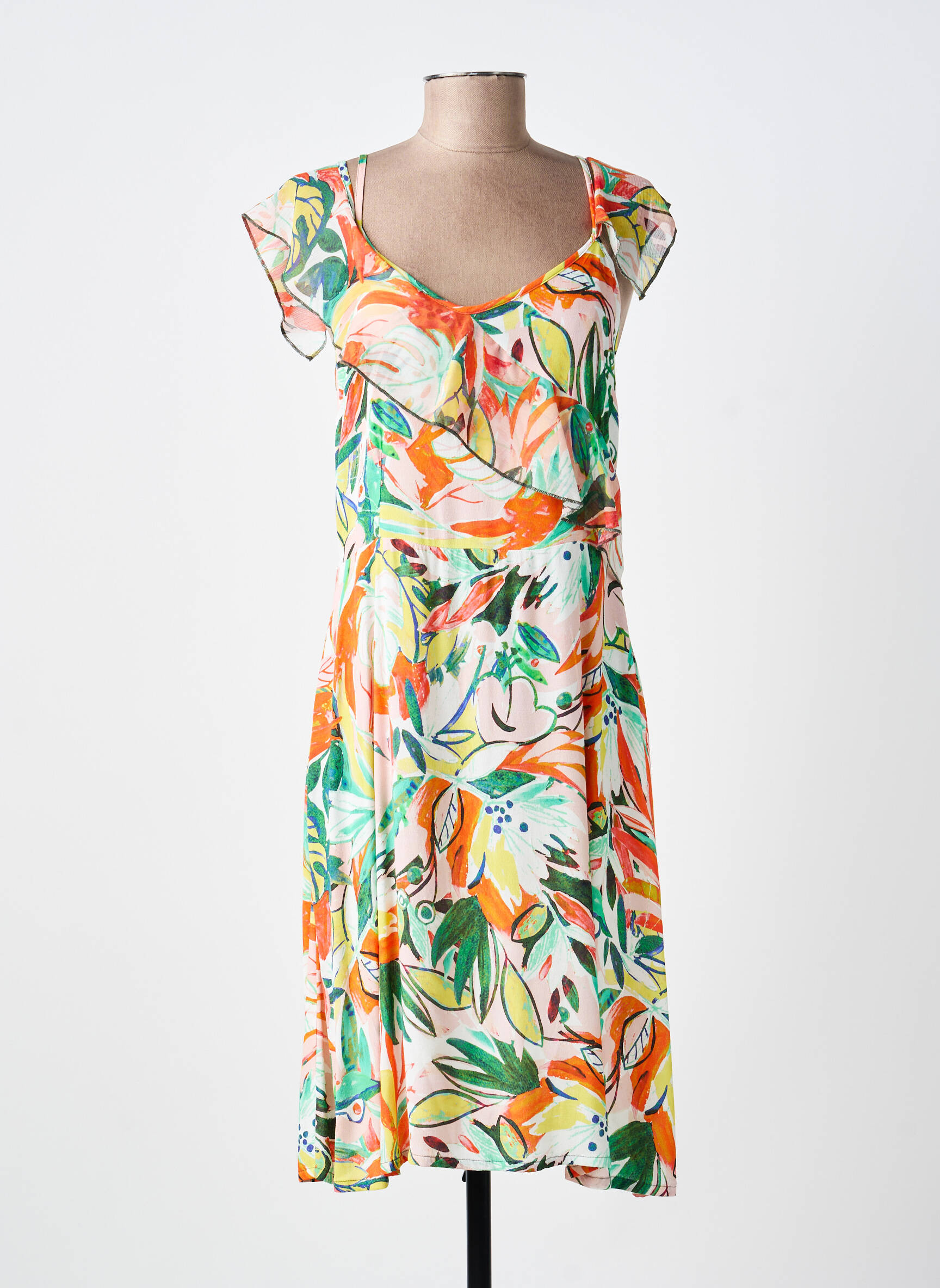 Rochie midi imprimeu floral mâneci scurte verde PAUL BRIAL femeie