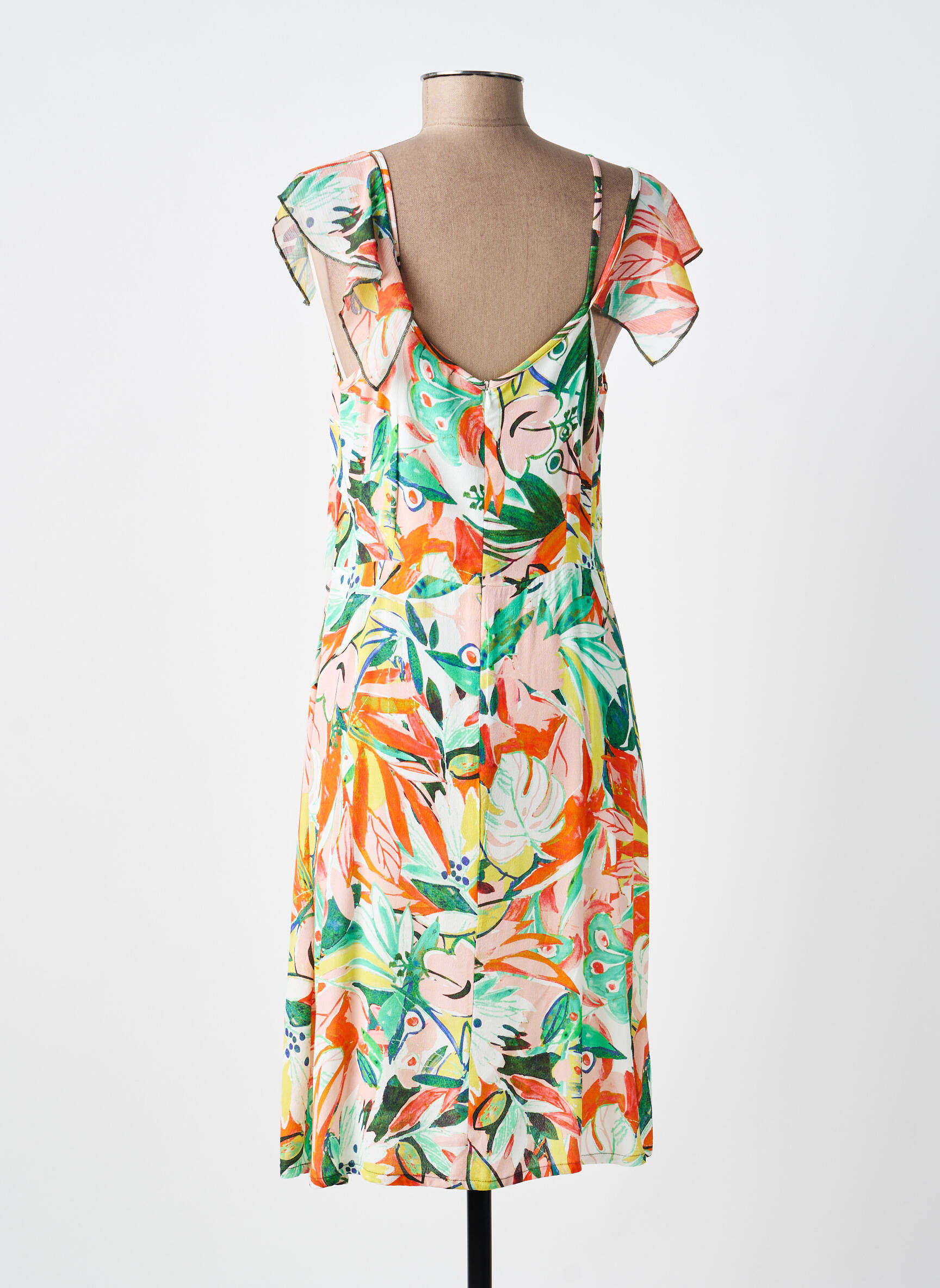 Rochie midi imprimeu floral mâneci scurte verde PAUL BRIAL femeie