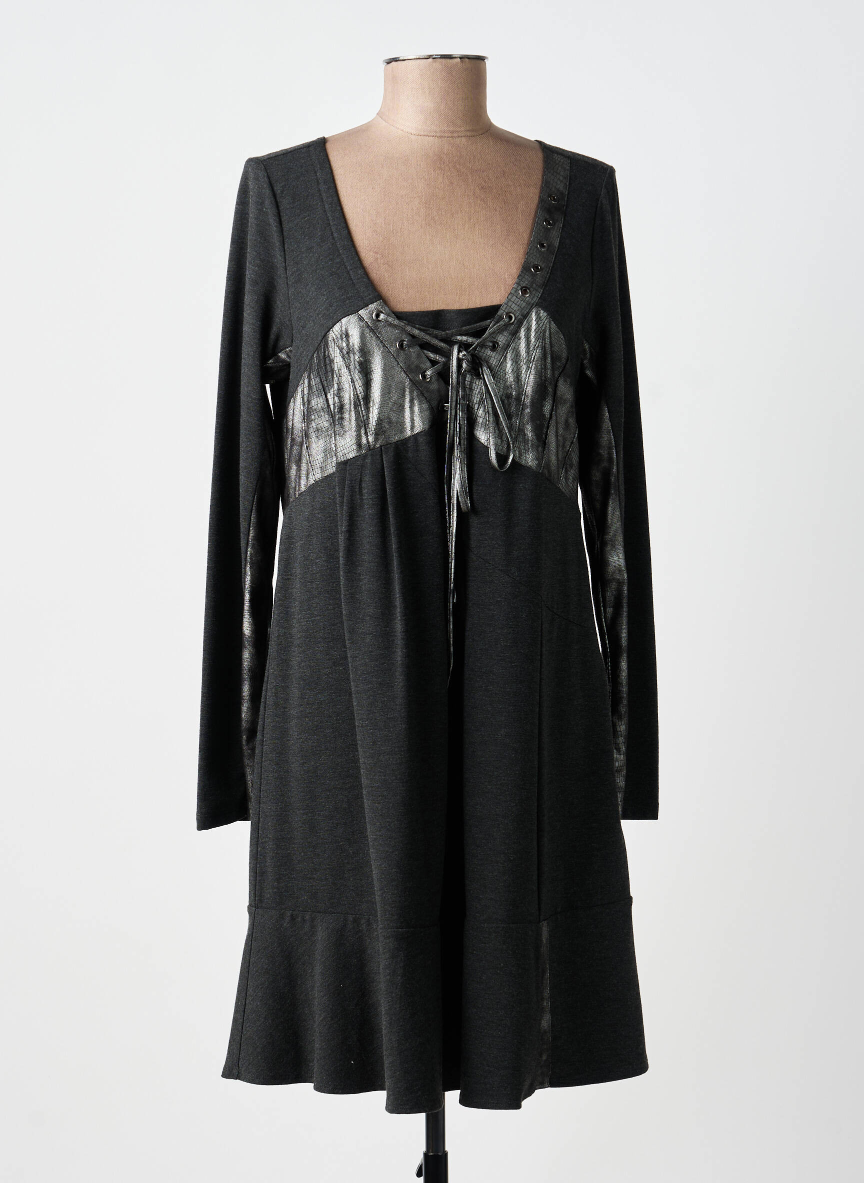 Rochie midi mâneci lungi mâneci lungi gri LAUREN VIDAL femeie