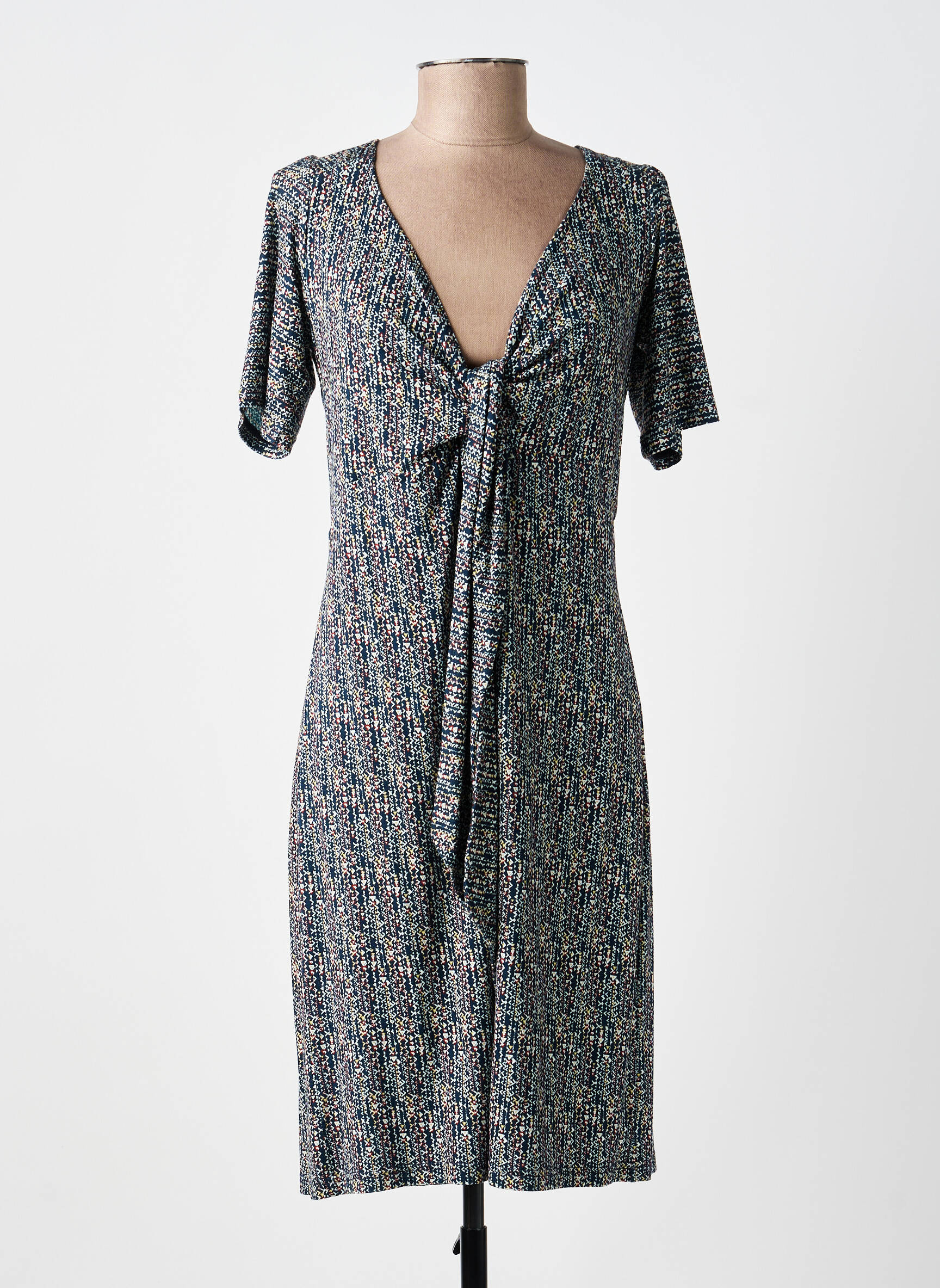 Rochie midi imprimeu fantezie mâneci scurte albastru POUSSIERE D'ETOLE femeie
