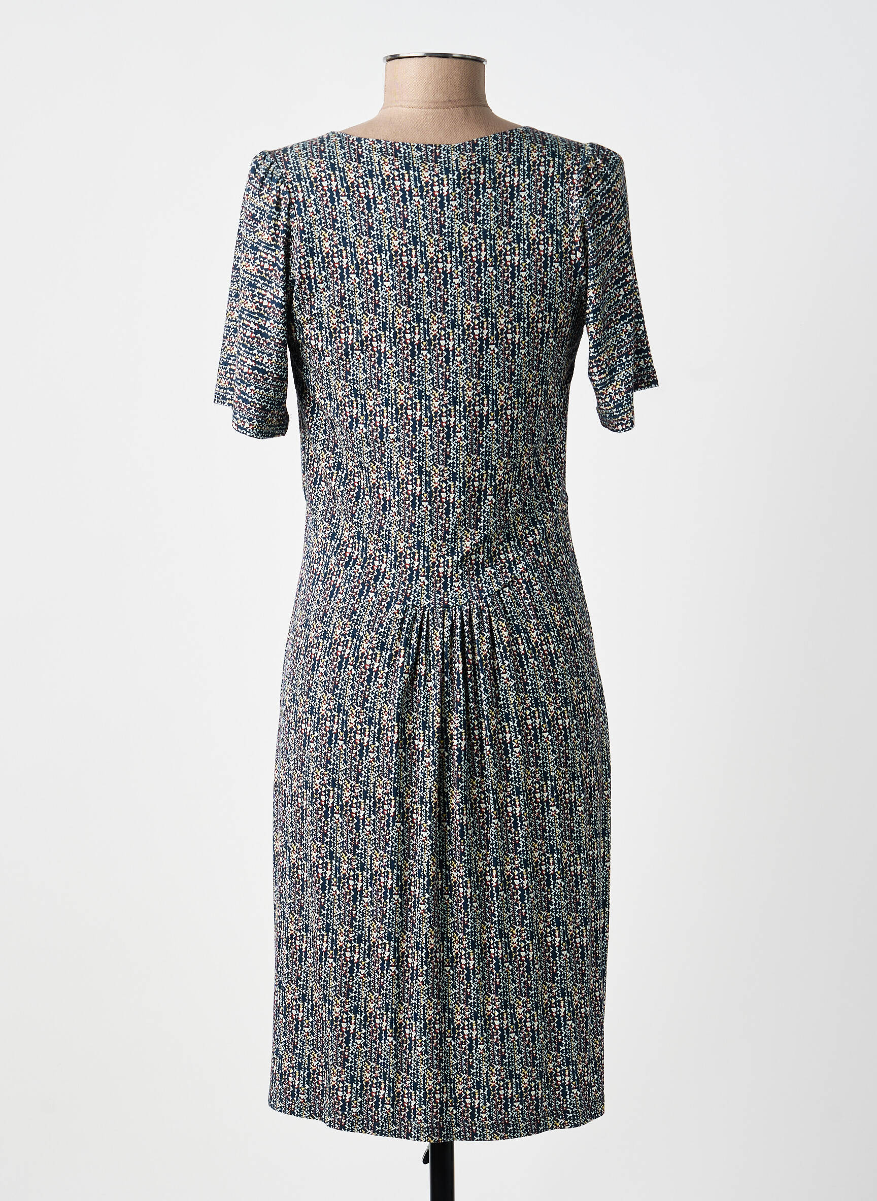 Rochie midi imprimeu fantezie mâneci scurte albastru POUSSIERE D'ETOLE femeie