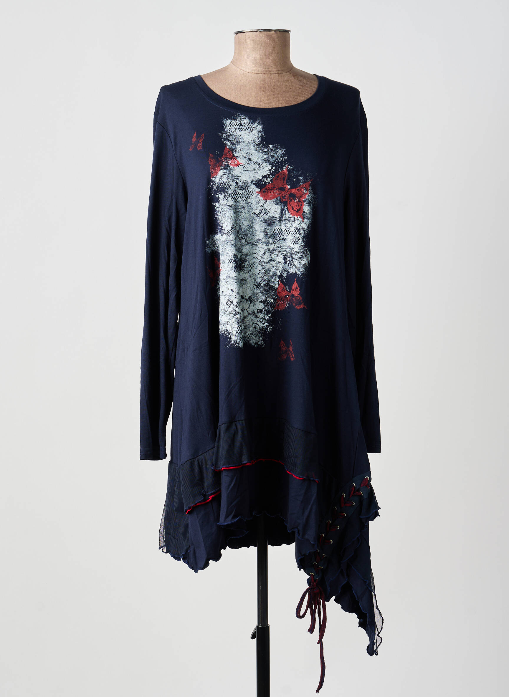 Rochie midi mâneci lungi mâneci lungi albastru DOUBLE JEU femeie