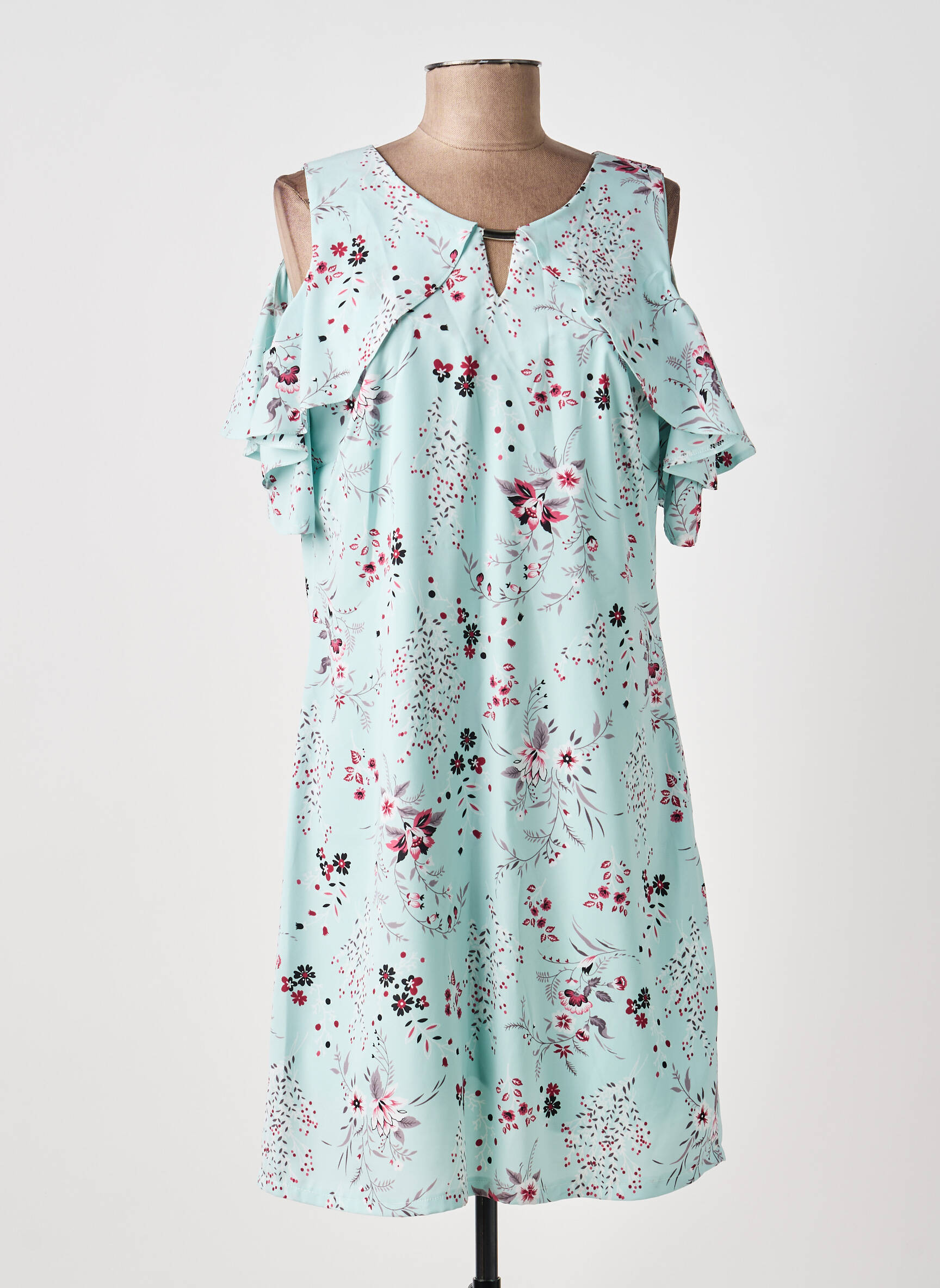 Rochie scurtă imprimeu floral mâneci scurte albastru MOKA'S femeie
