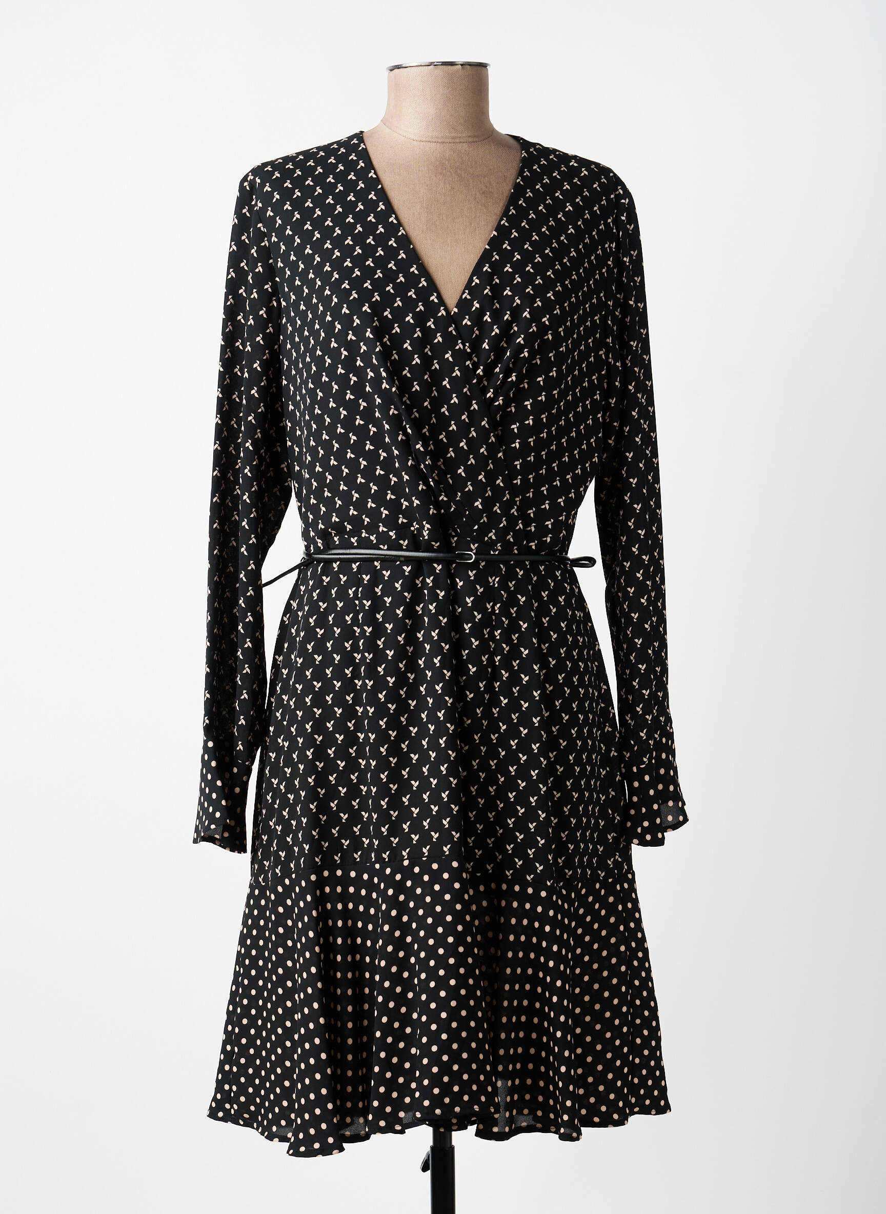 Rochie midi imprimeu fantezie mâneci lungi negru PAUL BRIAL femeie
