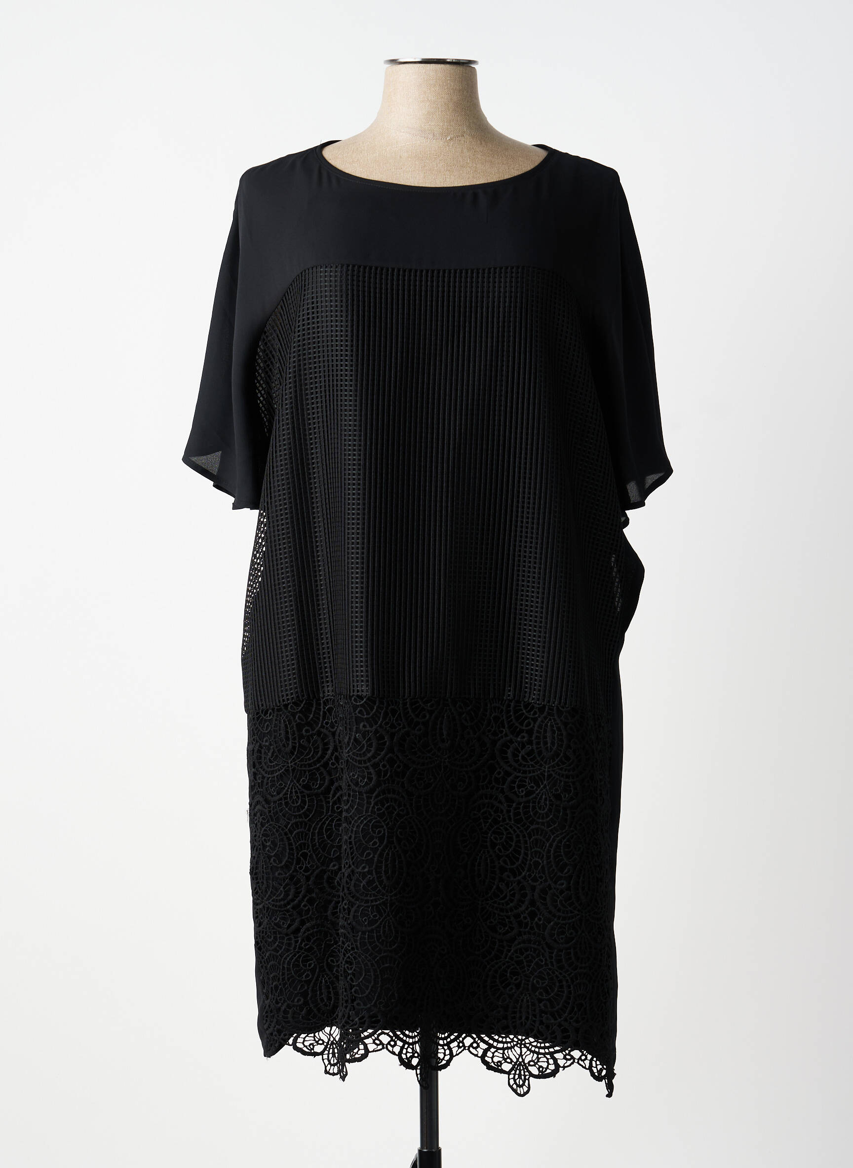Rochie midi croială fluidă mâneci scurte negru ANDAMIO femeie