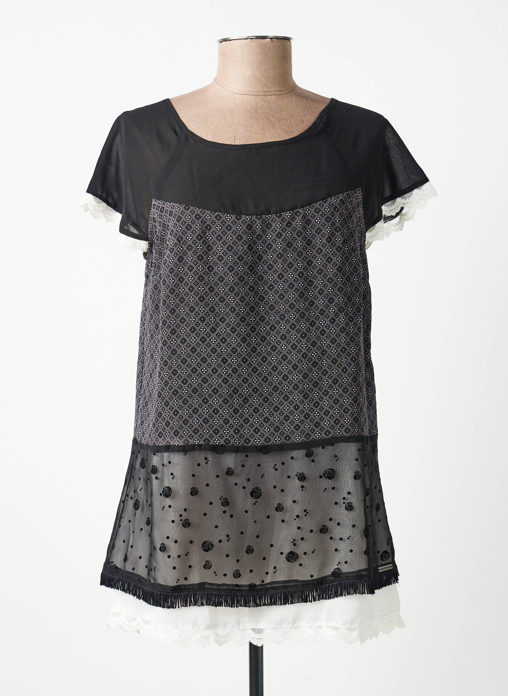 Top croială fluidă mâneci scurte negru ALICE ET BARNABE femeie