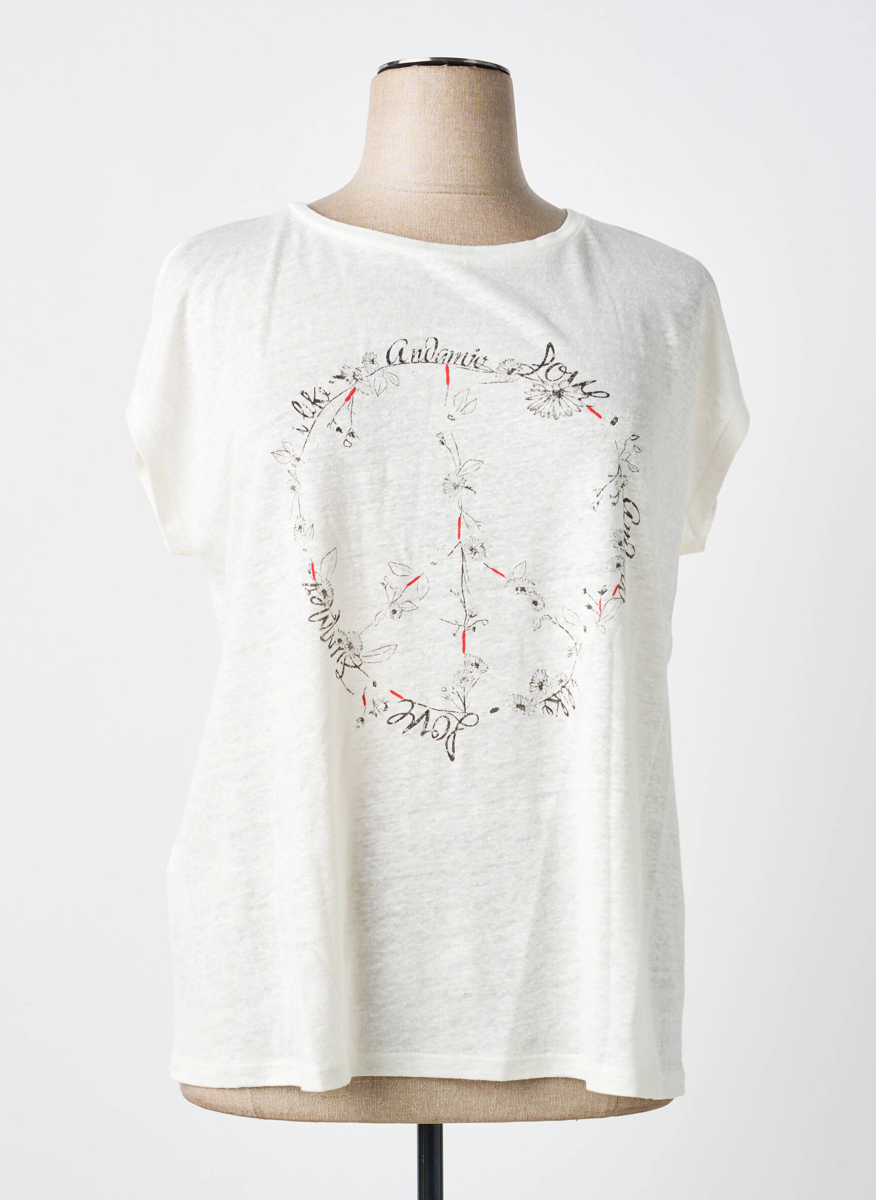 Tricou imprimeu fantezie mâneci scurte alb ANDAMIO femeie
