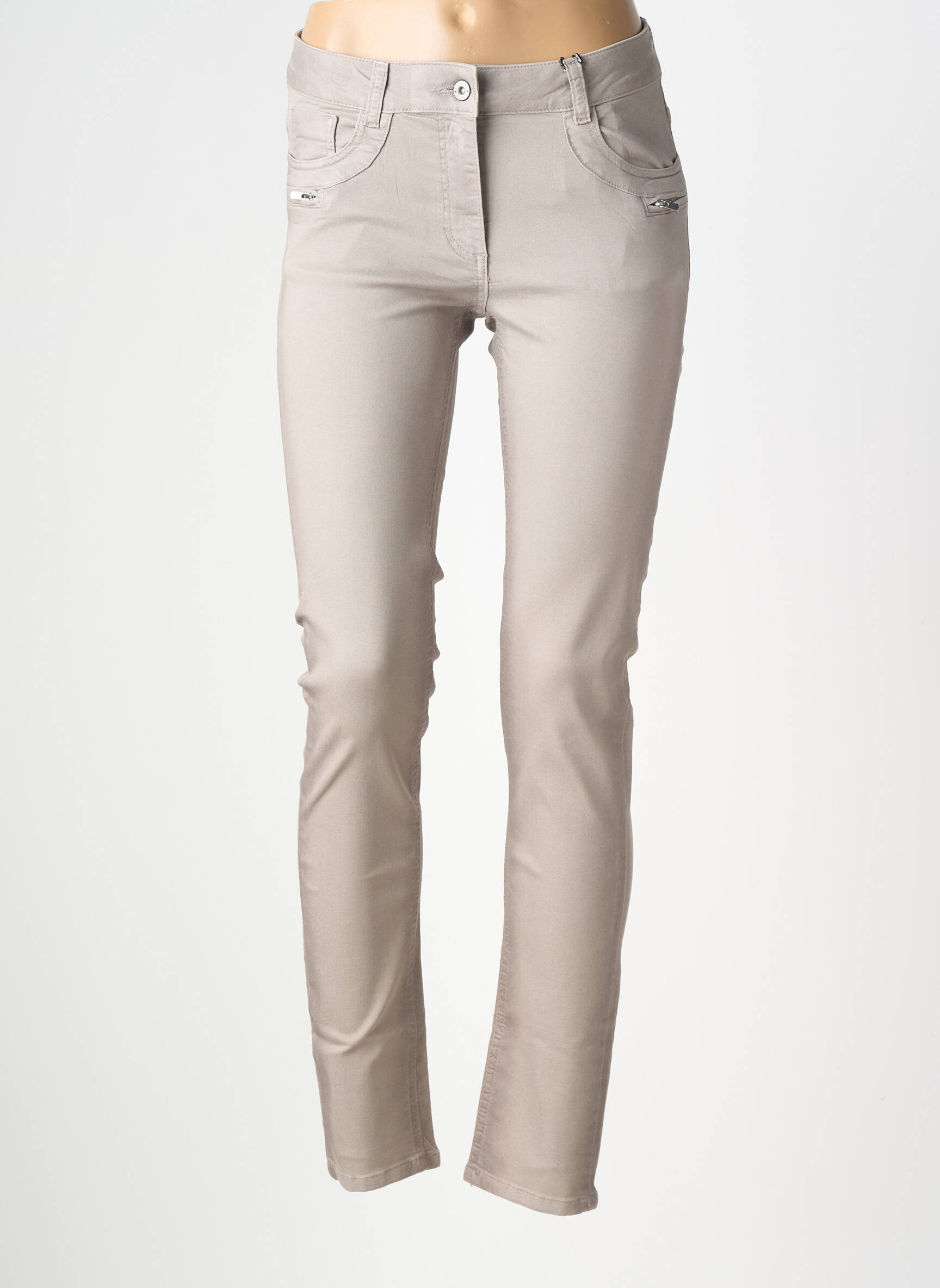 Pantalon slim țesătură poplin mărime normală gri LAUREN VIDAL femeie