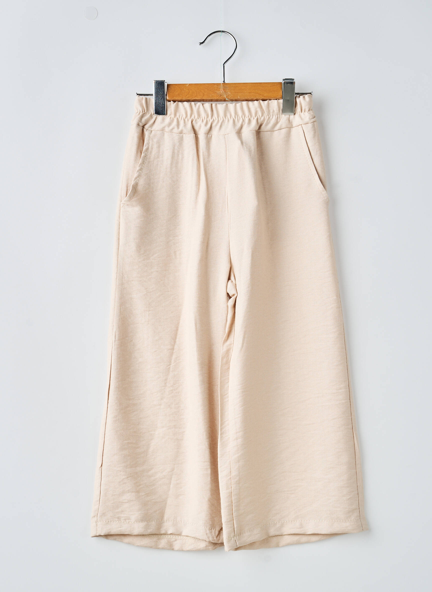 Pantalon larg țesătură poplin talie elastică bej MINI MIGNON fată