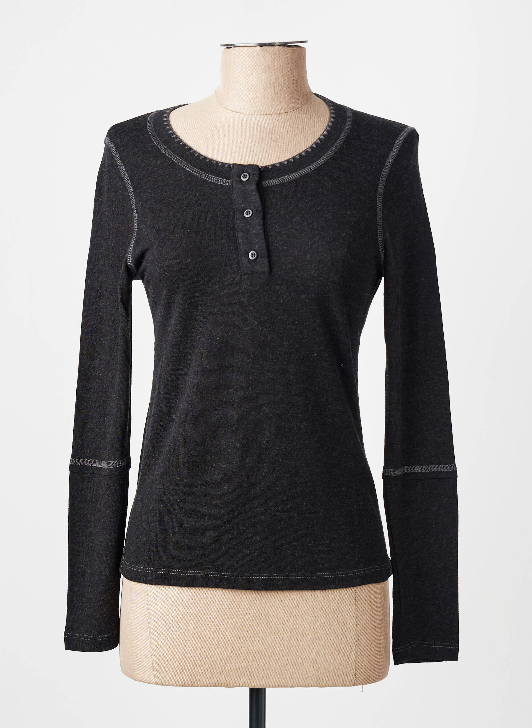 Top elasticitate mâneci lungi gri FINETTE femeie