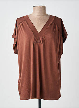 Tricou guler în v mâneci scurte maro SOYACONCEPT femeie
