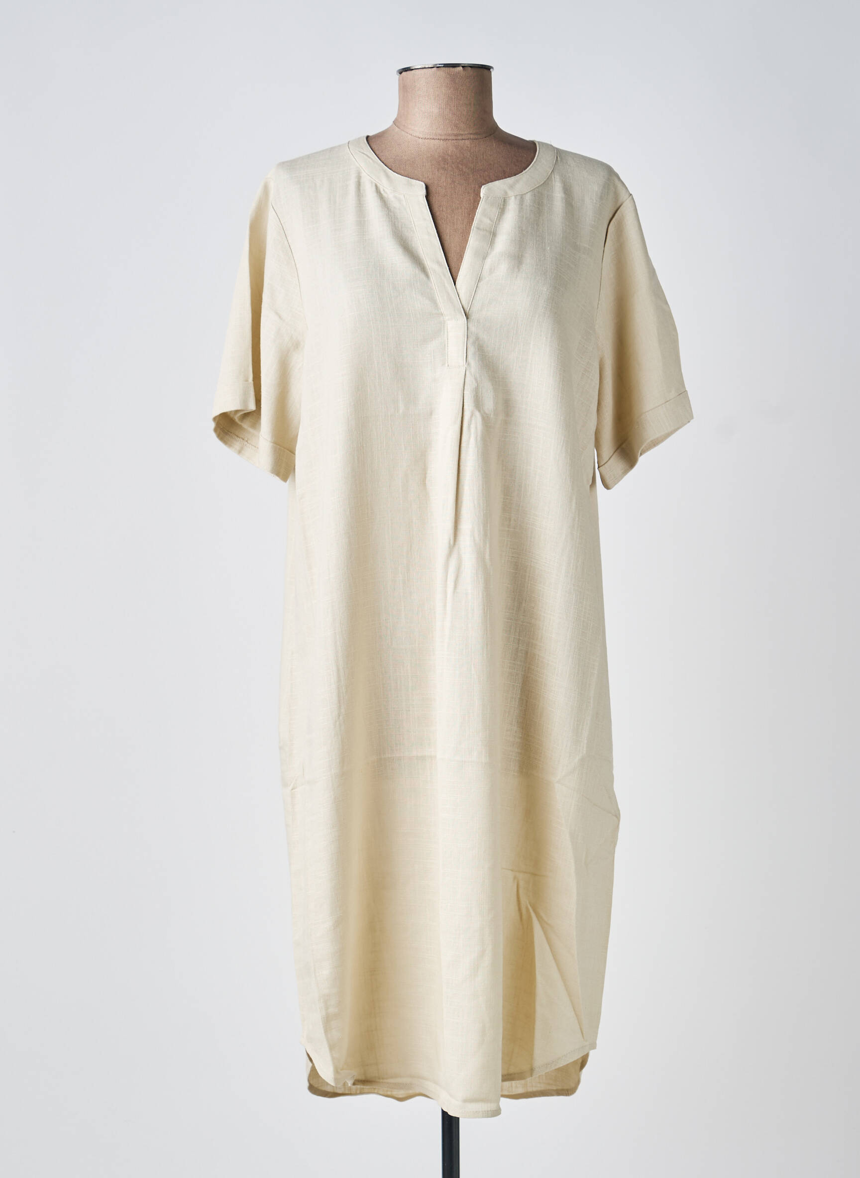 Rochie midi țesătură crep mâneci scurte bej SOYACONCEPT femeie