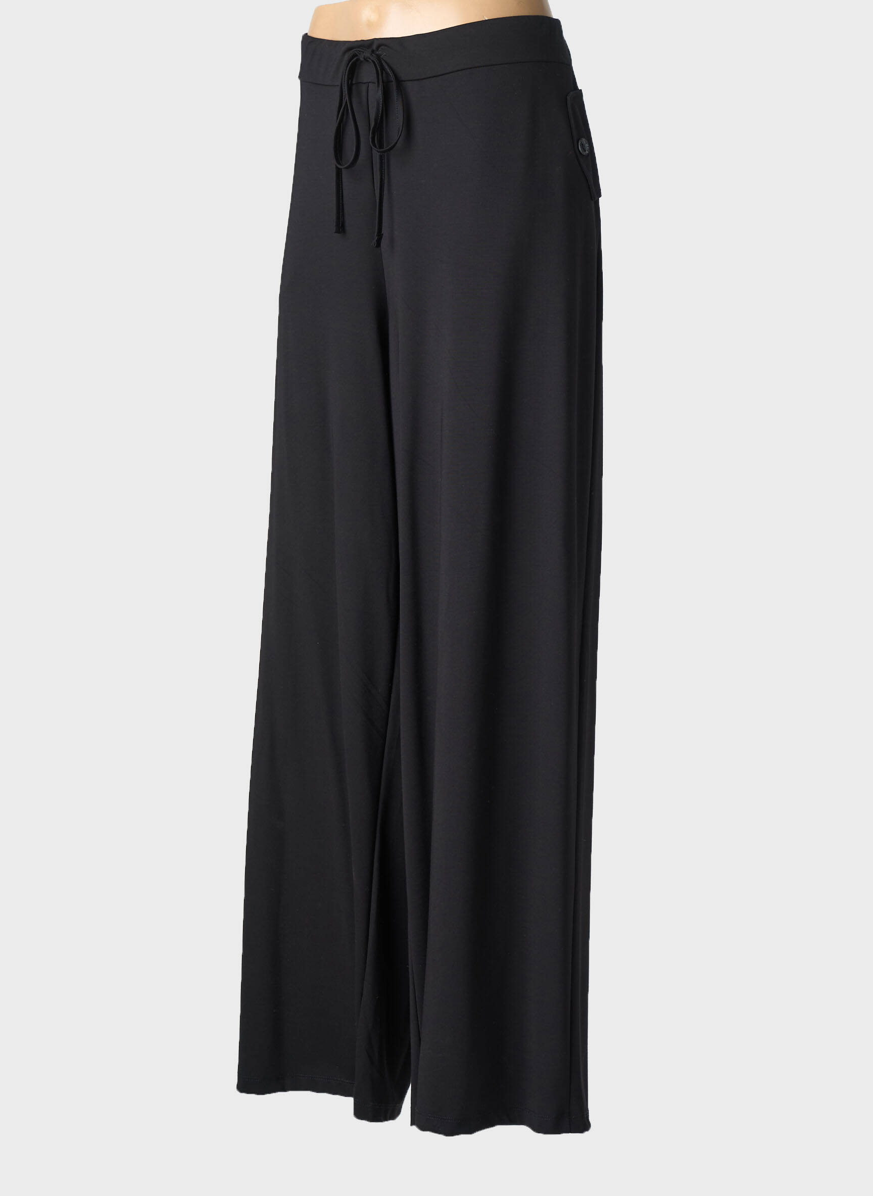 Pantalon larg buzunare mărime normală negru MALOKA femeie