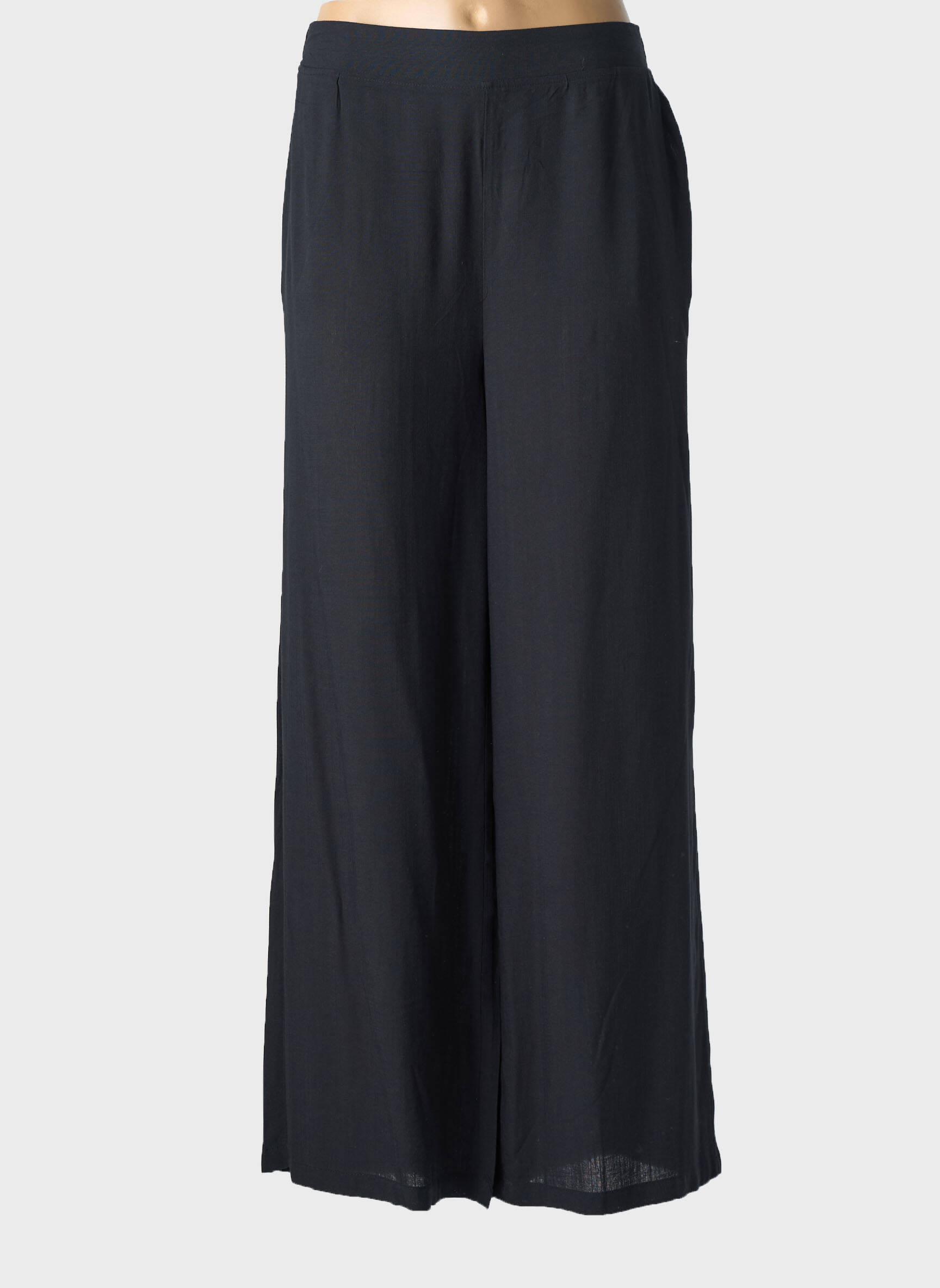 Pantalon larg țesătură poplin mărime normală negru ÉTYMOLOGIE femeie