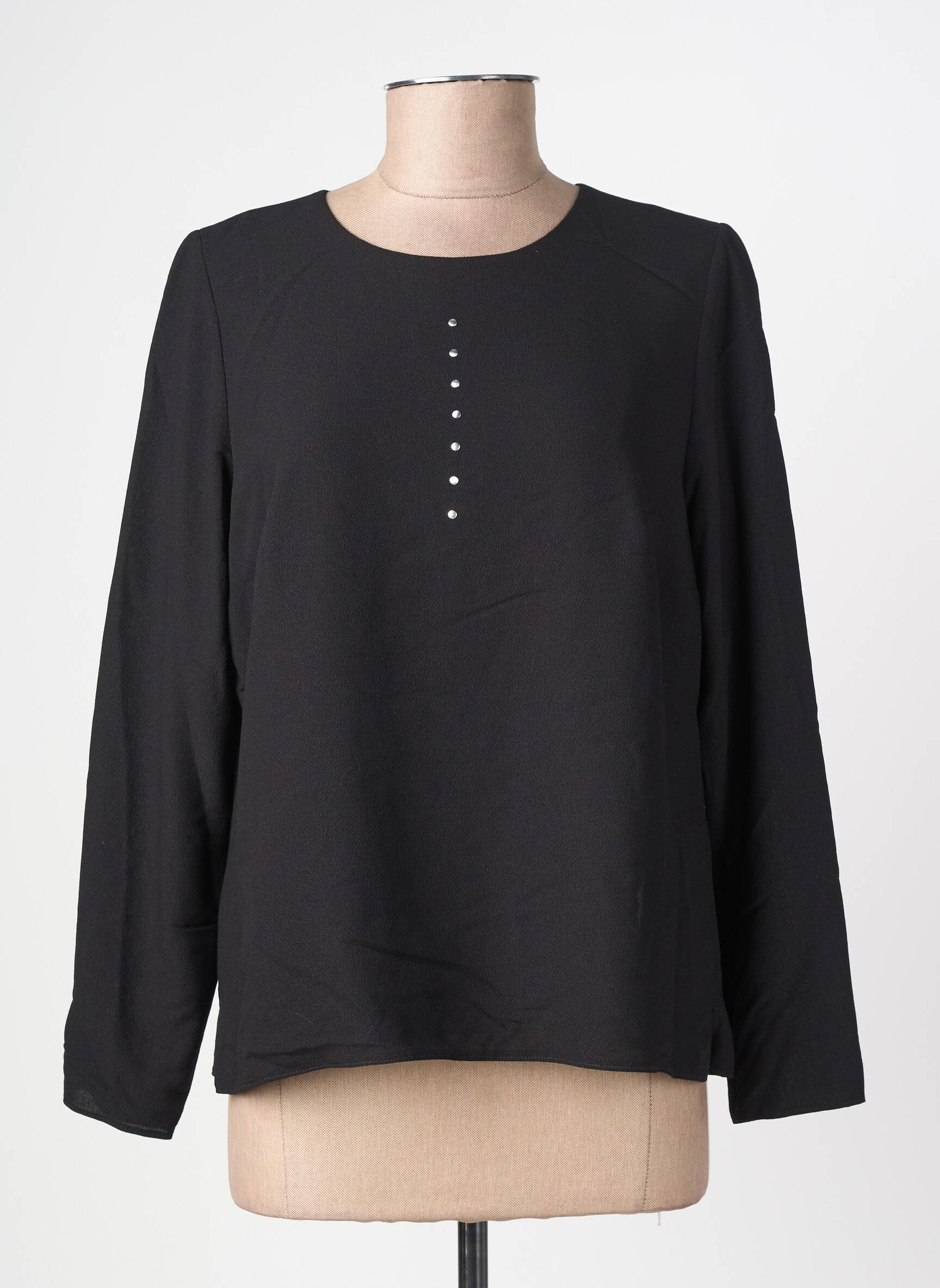 Top țesătură crep mâneci lungi negru GUY DUBOUIS femeie