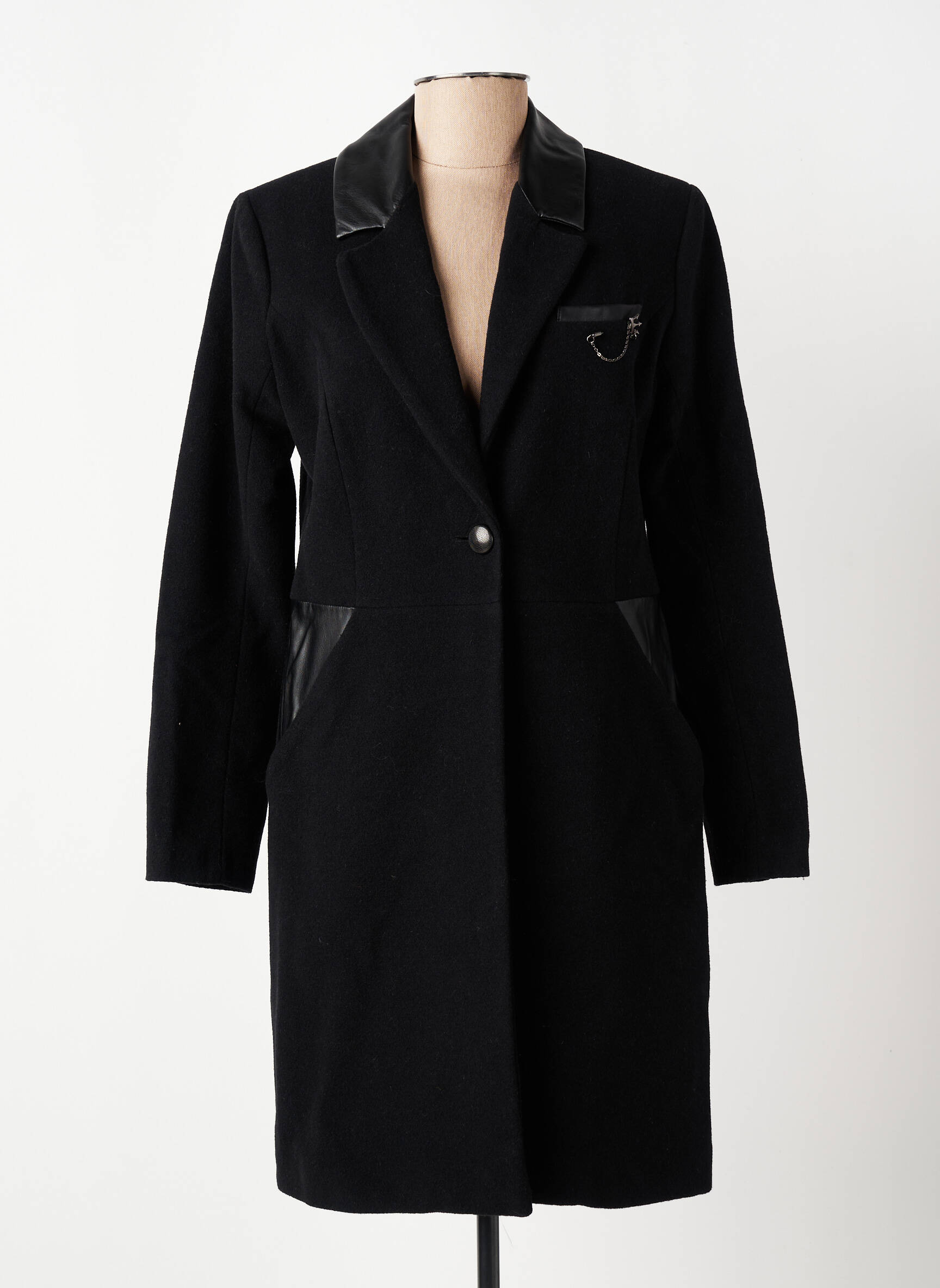 Palton lung croială cambrată fără glugă negru VOODOO femeie