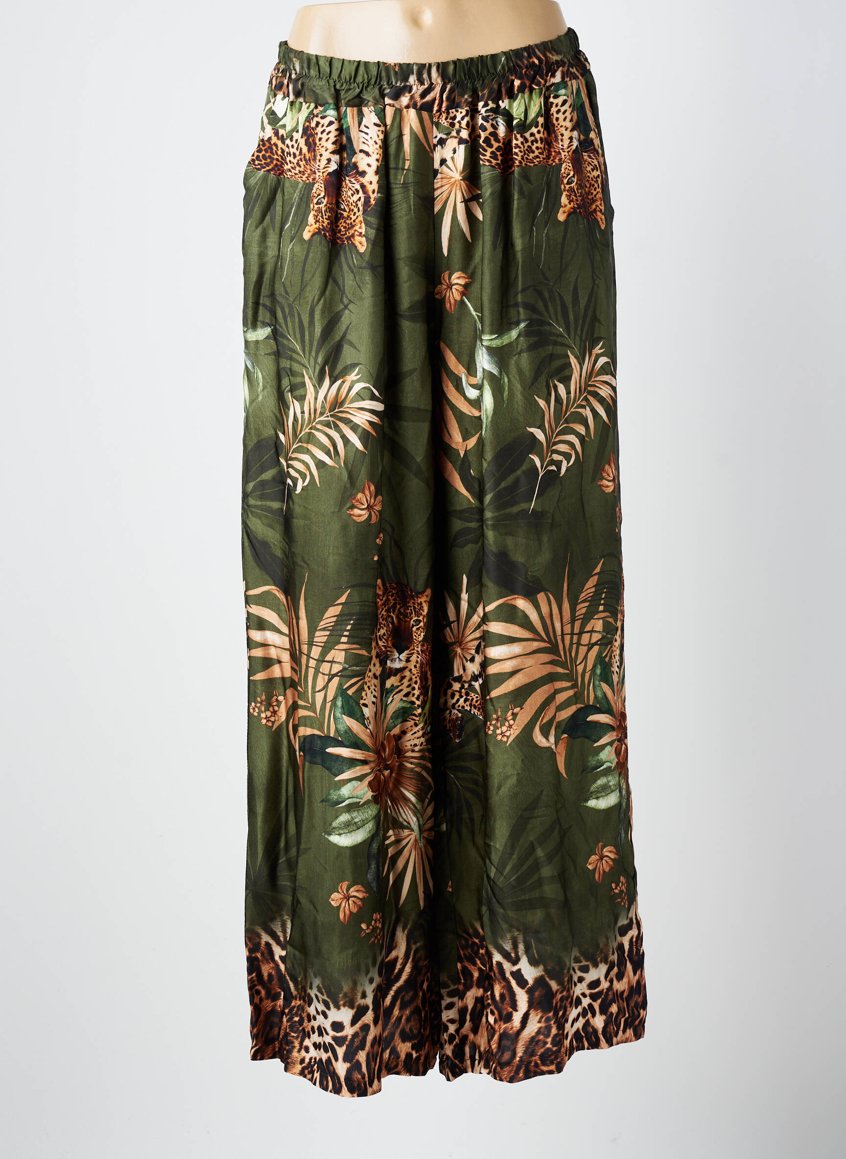 Pantalon larg croială fluidă mărime normală verde C'MELODIE femeie