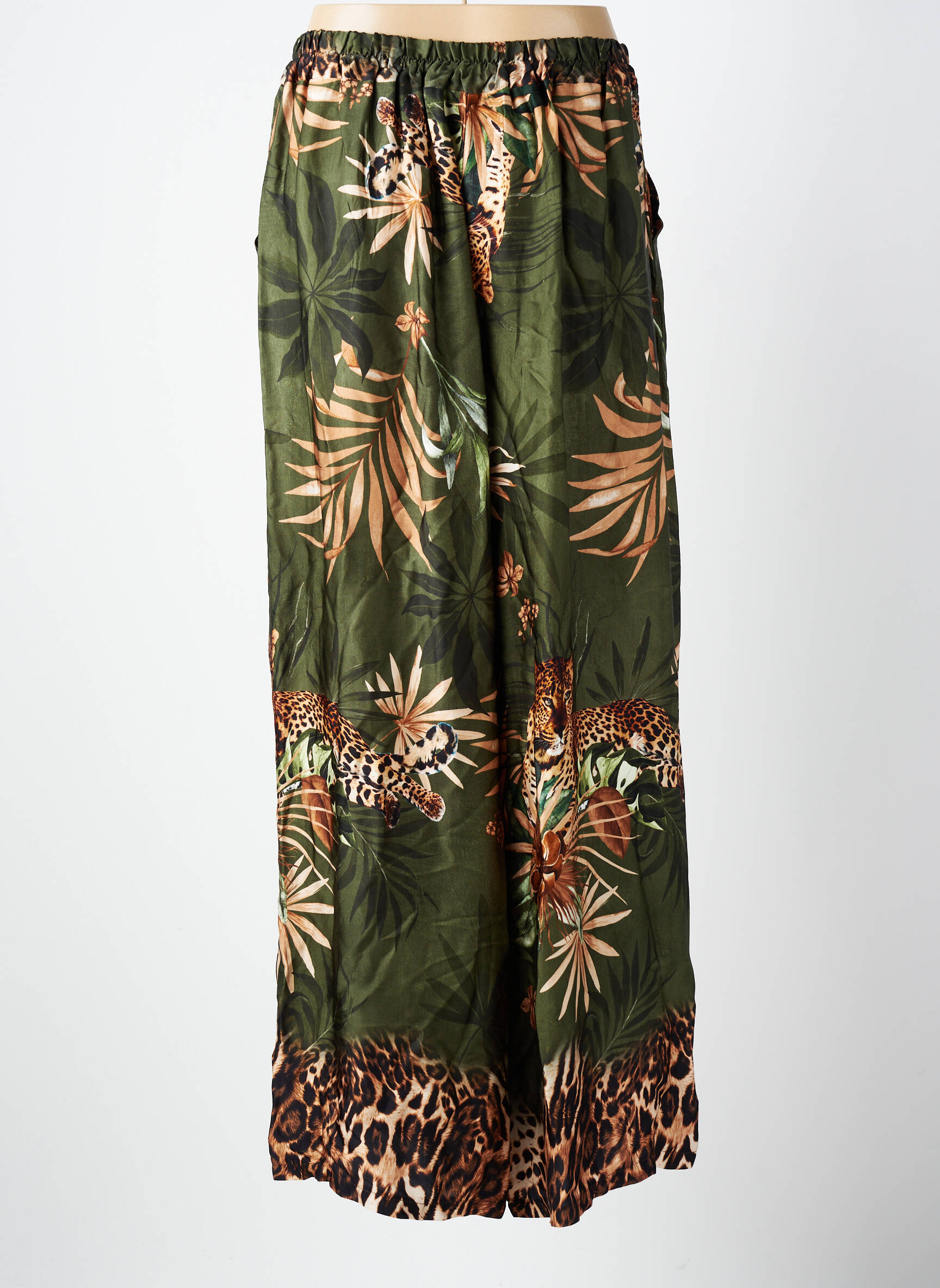 Pantalon larg croială fluidă mărime normală verde C'MELODIE femeie