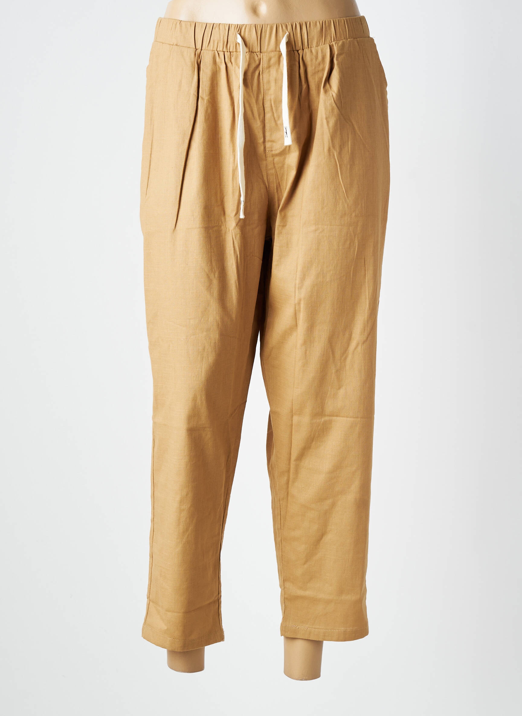 Pantalon 7/8 talie elastică mărime normală maro WORLD FASHION femeie