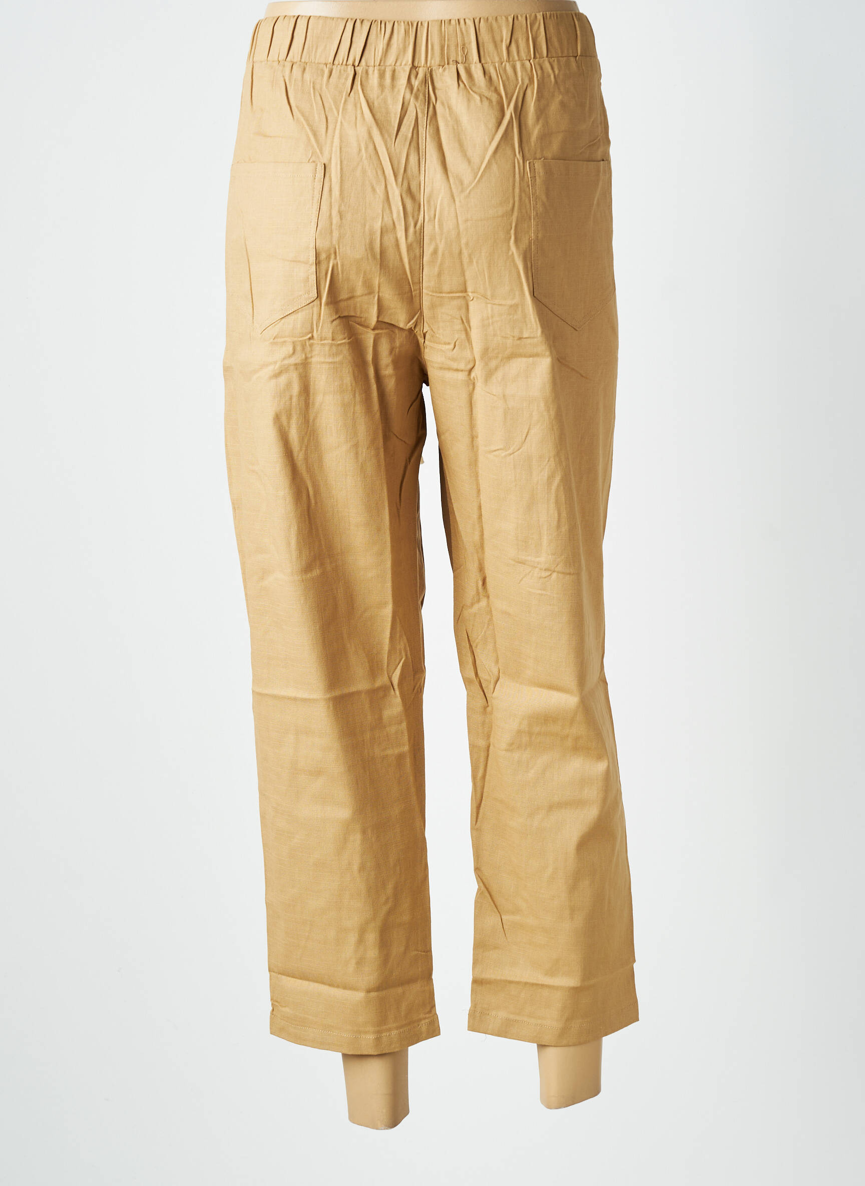 Pantalon 7/8 talie elastică mărime normală maro WORLD FASHION femeie