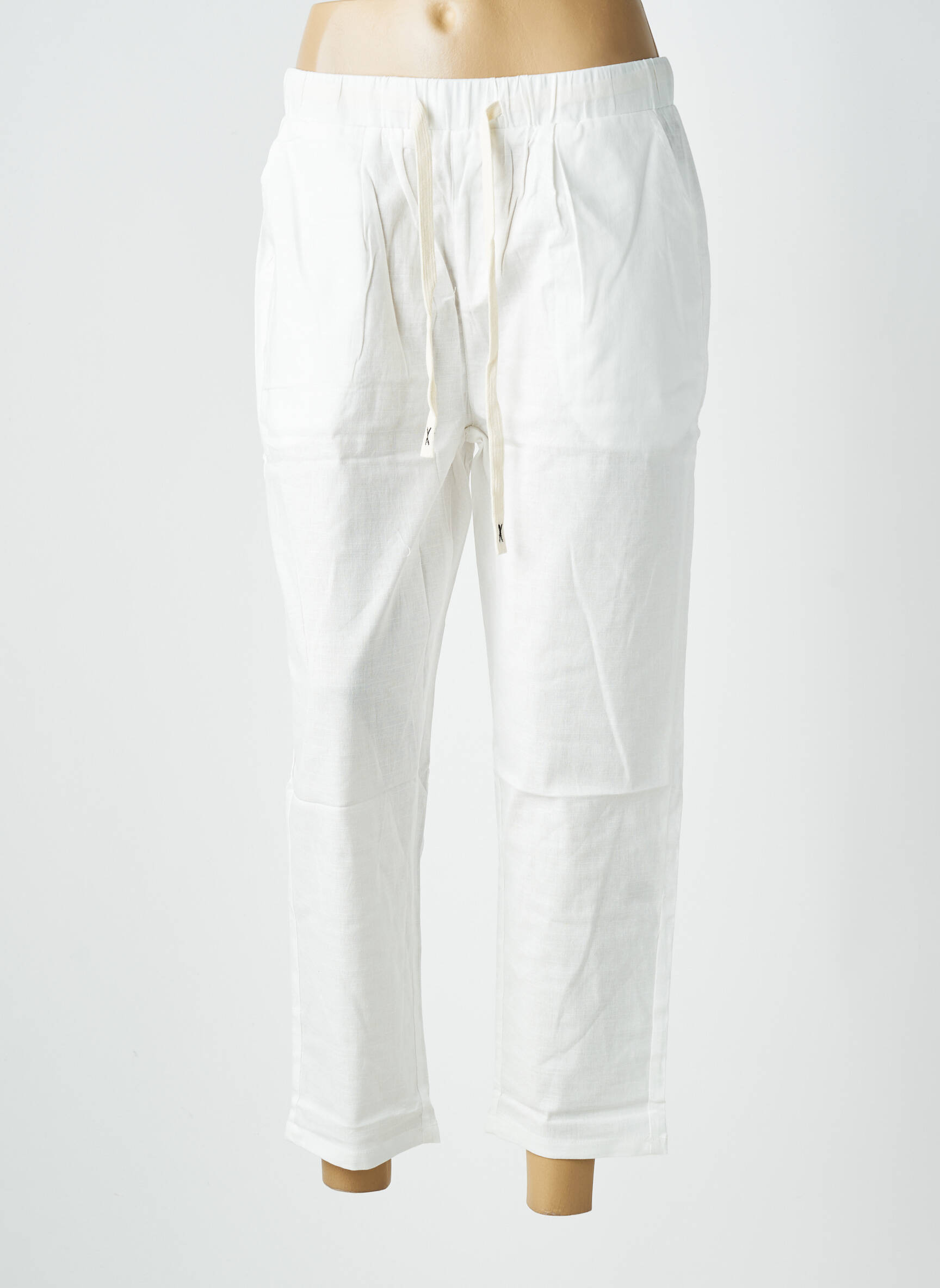 Pantalon 7/8 talie elastică mărime normală alb WORLD FASHION femeie