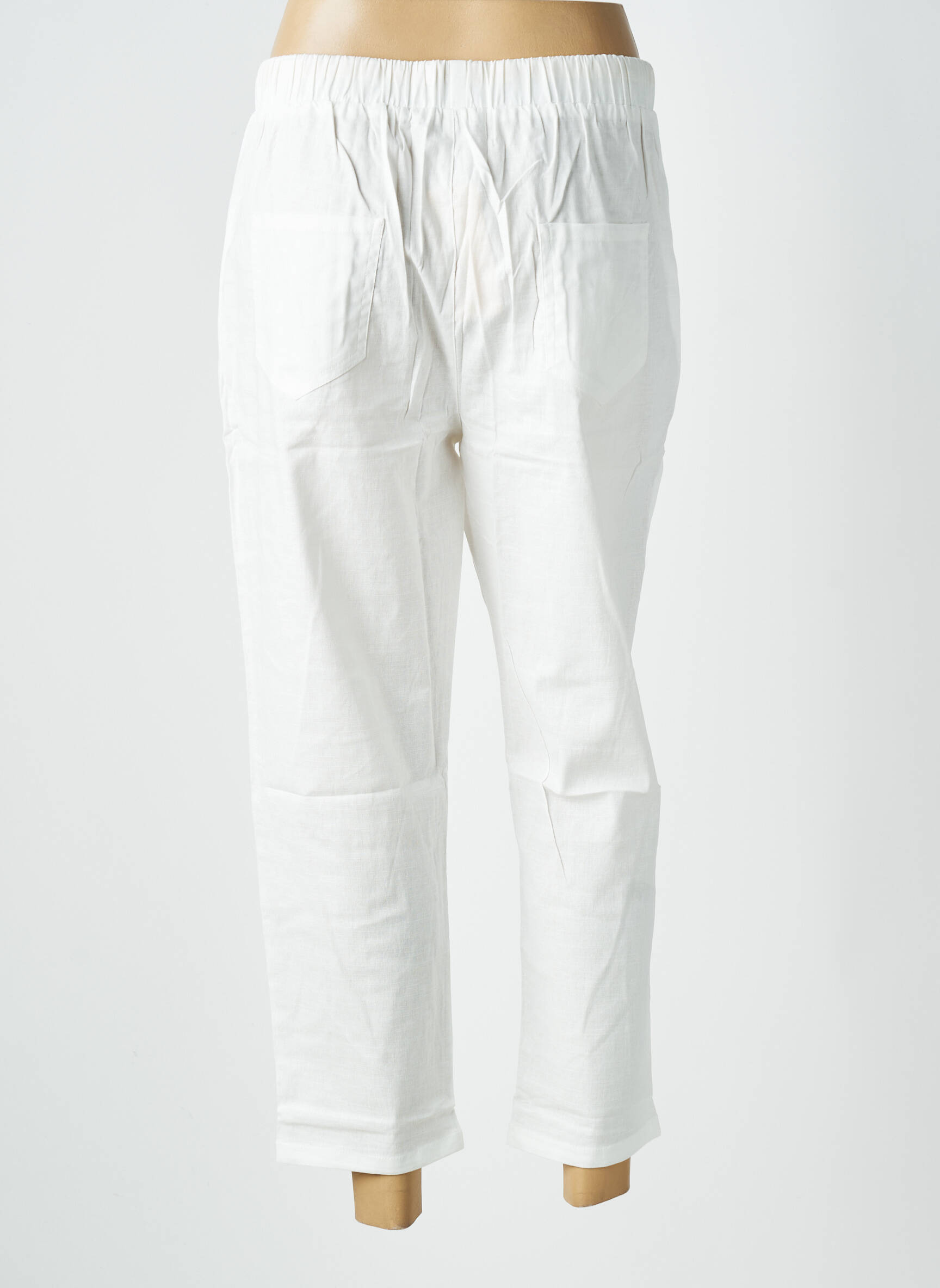 Pantalon 7/8 talie elastică mărime normală alb WORLD FASHION femeie
