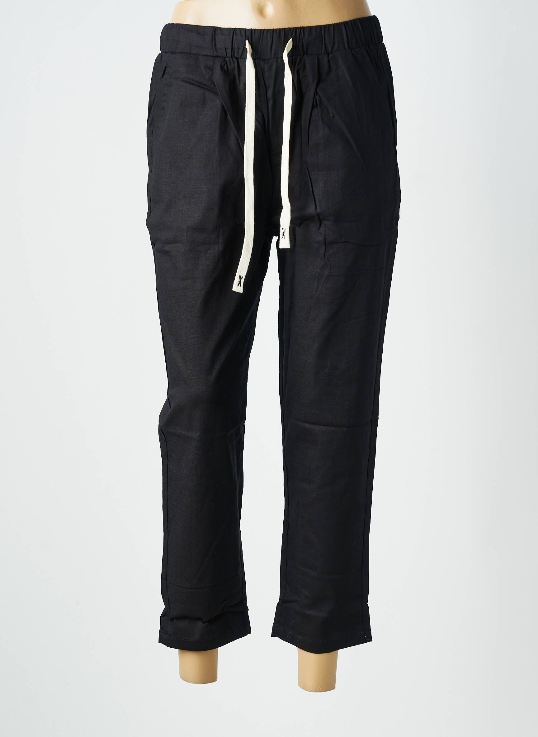 Pantalon 7/8 talie elastică mărime normală negru WORLD FASHION femeie
