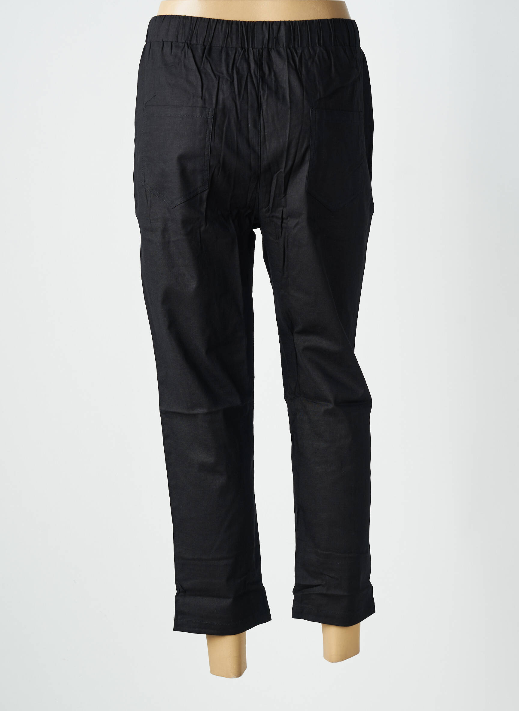 Pantalon 7/8 talie elastică mărime normală negru WORLD FASHION femeie