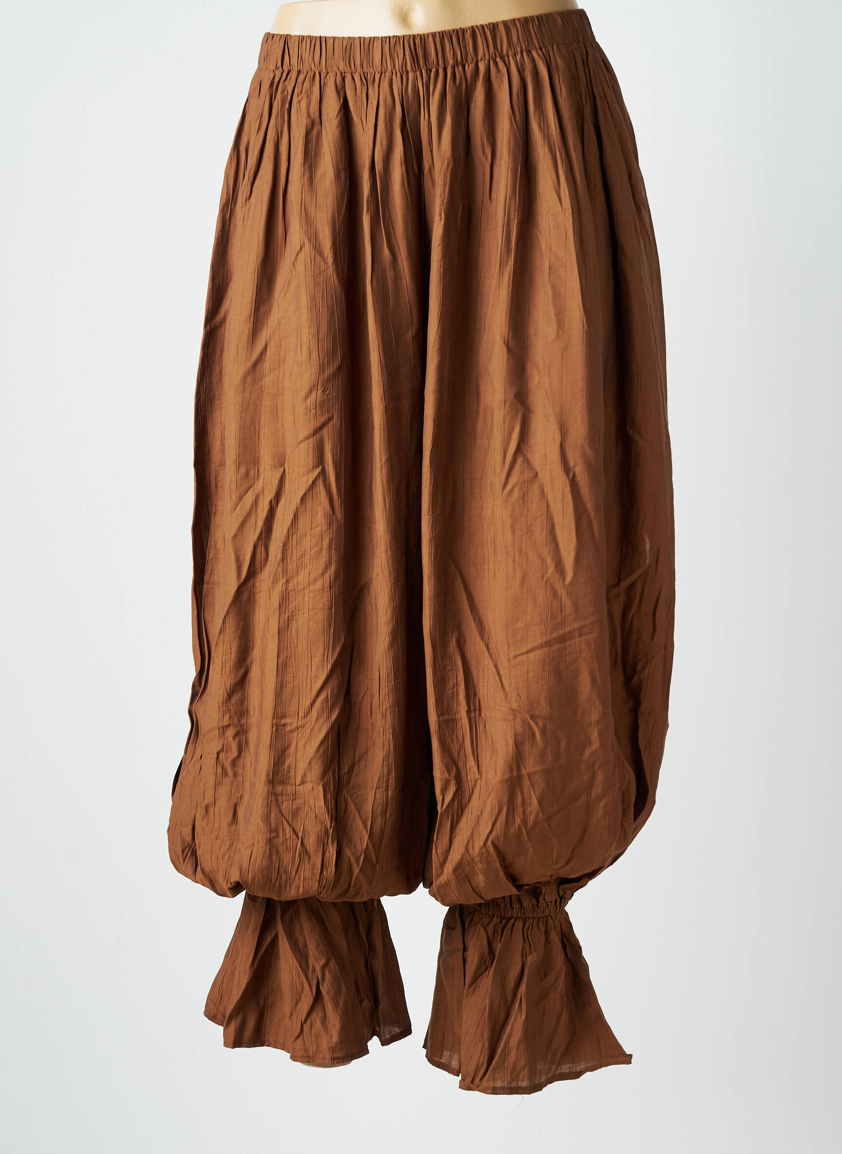 Pantalon larg țesătură poplin mărime normală maro LOVIKA femeie