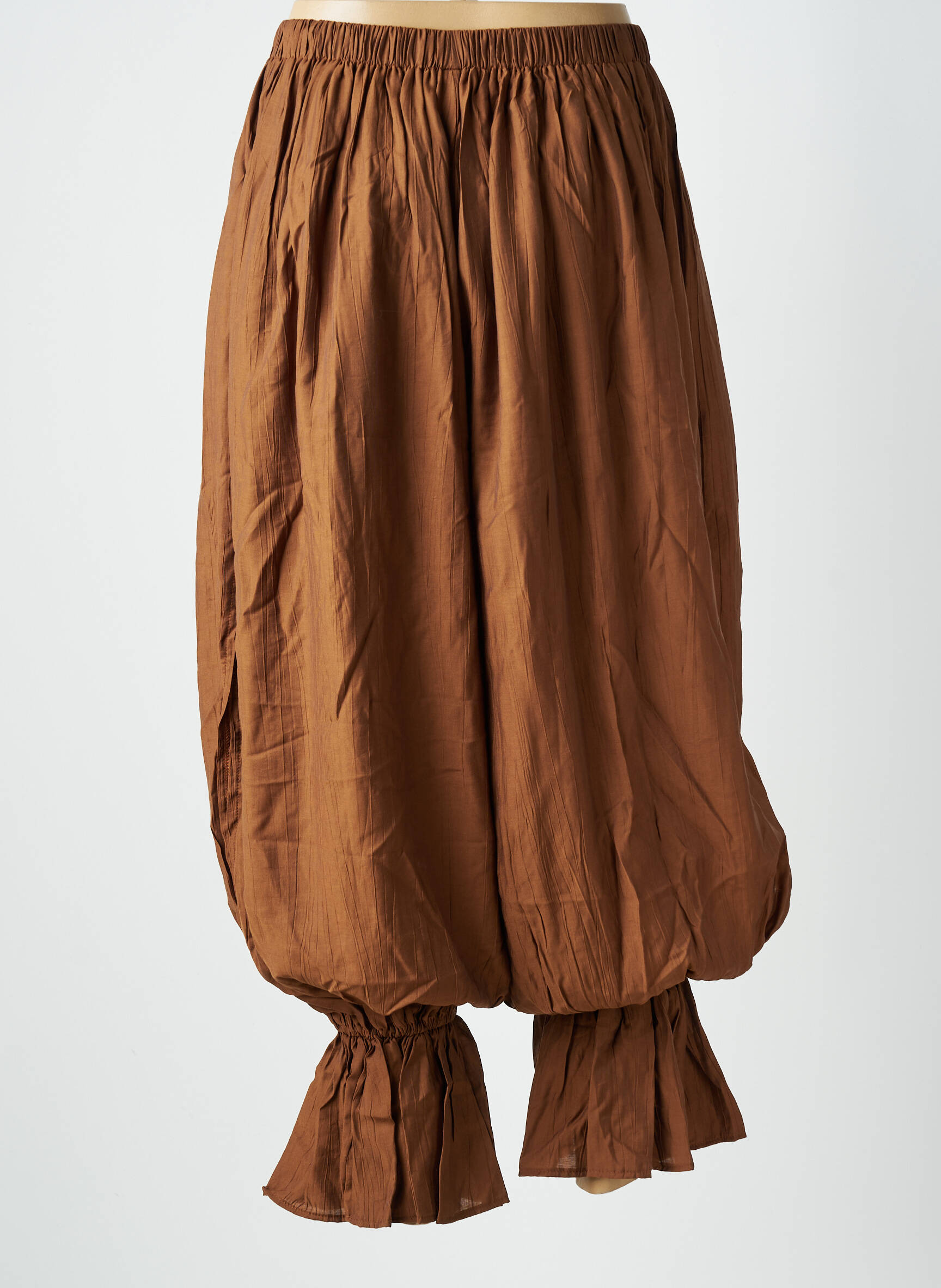 Pantalon larg țesătură poplin mărime normală maro LOVIKA femeie