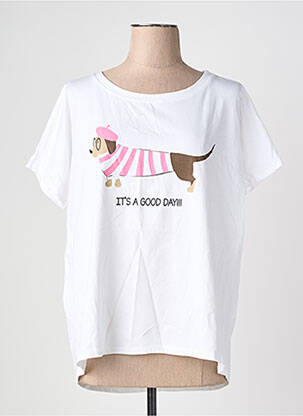 Tricou serigrafie flockată mâneci scurte alb MINA ROSA femeie