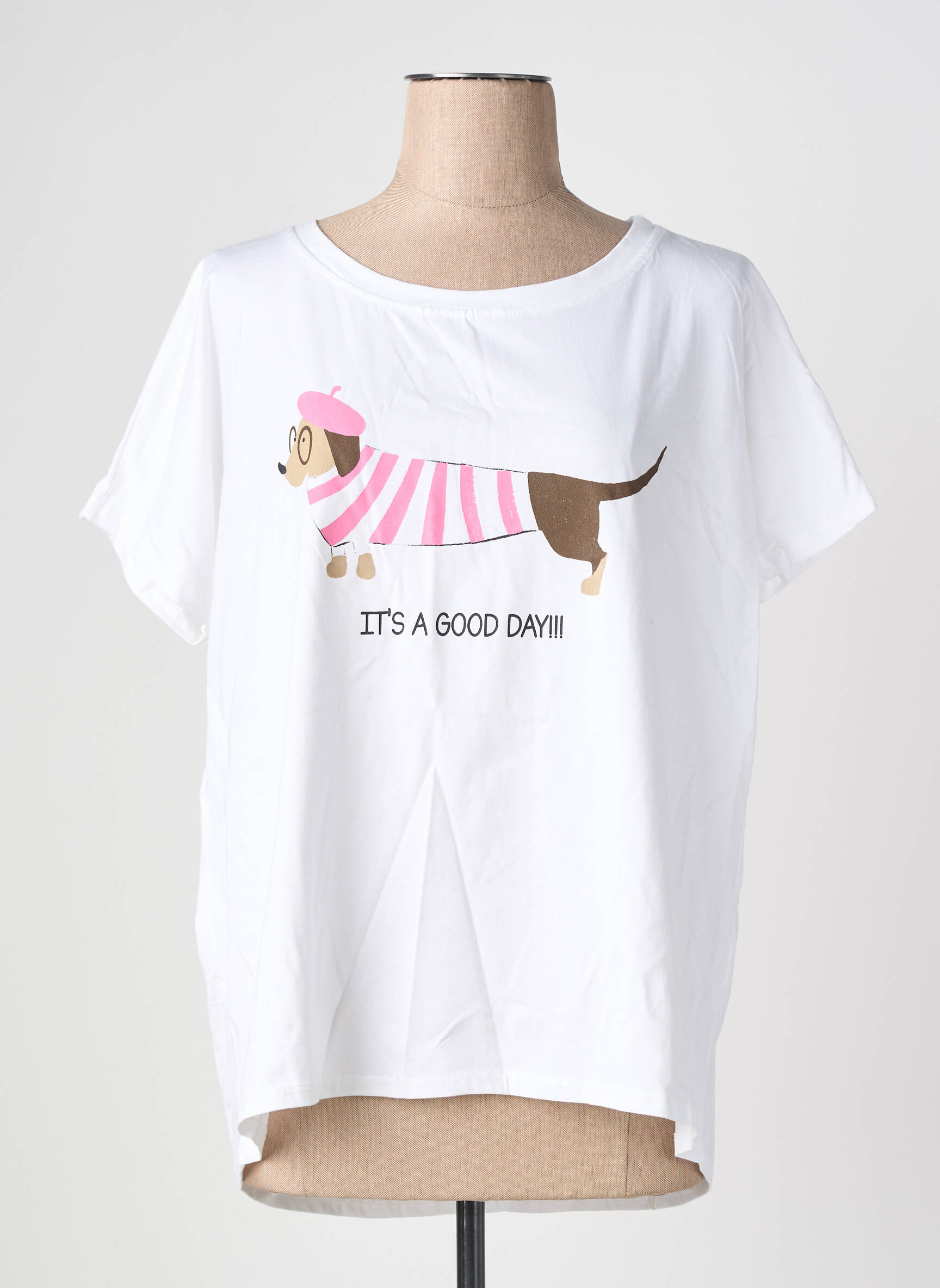 Tricou serigrafie flockată mâneci scurte alb MINA ROSA femeie