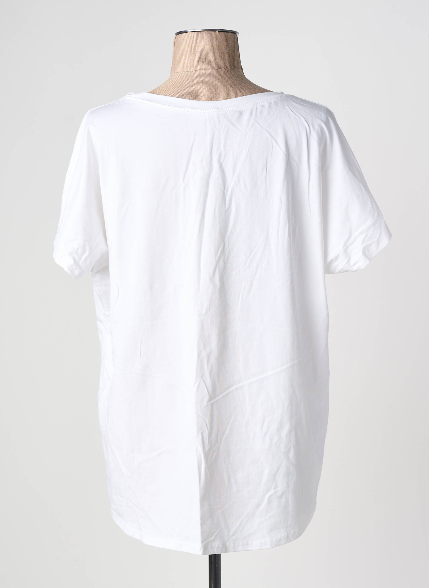 Tricou serigrafie flockată mâneci scurte alb MINA ROSA femeie