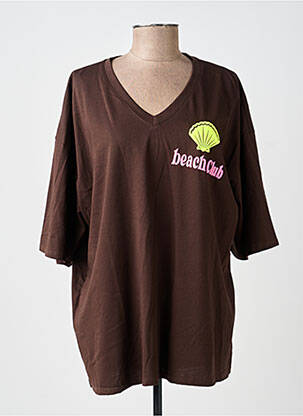 Tricou serigrafie flockată mâneci scurte maro AMY&CLO femeie