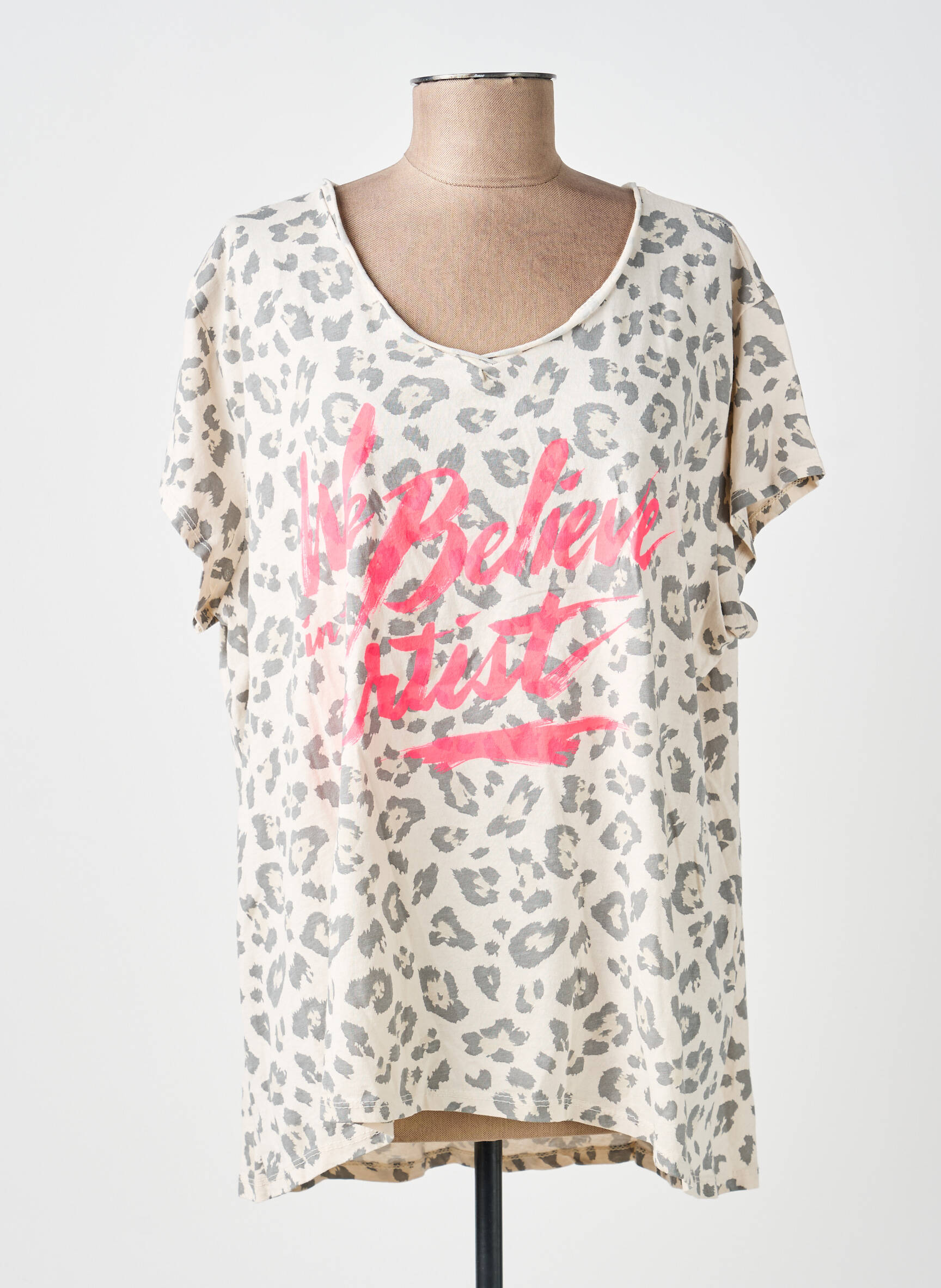 Tricou croială dreaptă mâneci scurte bej NEW COLLECTION femeie