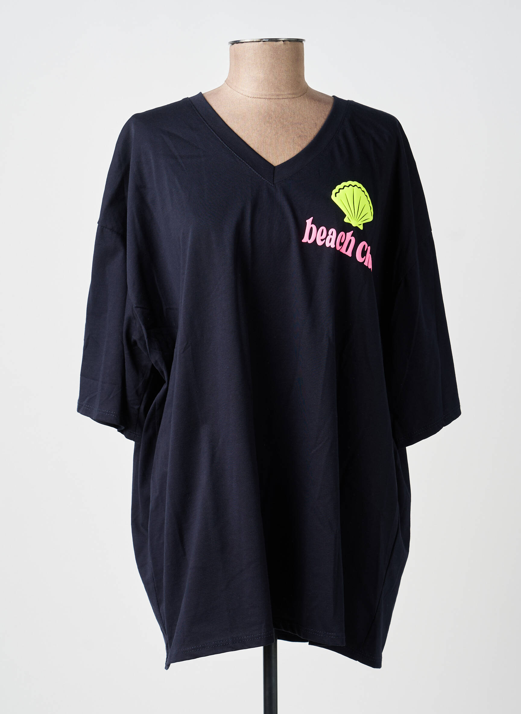 Tricou serigrafie flockată mâneci scurte albastru AMY&CLO femeie