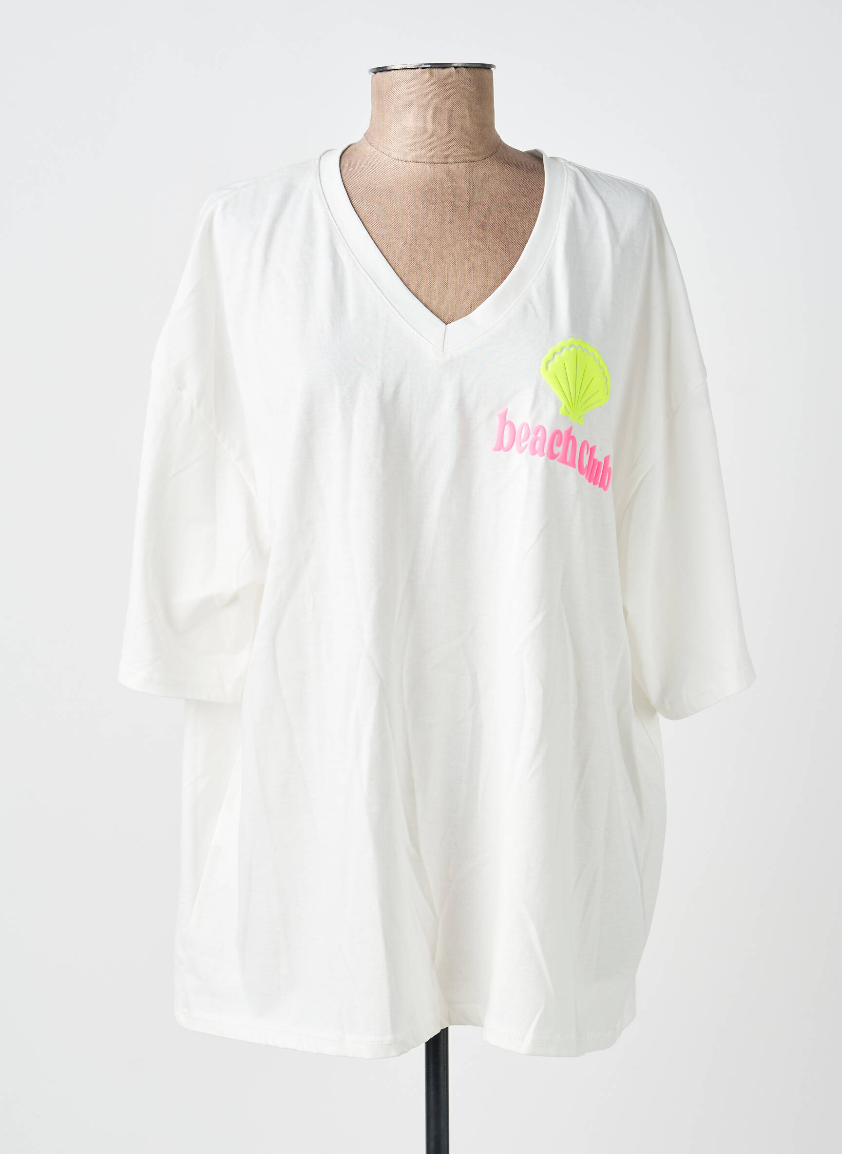 Tricou serigrafie flockată mâneci scurte alb AMY&CLO femeie