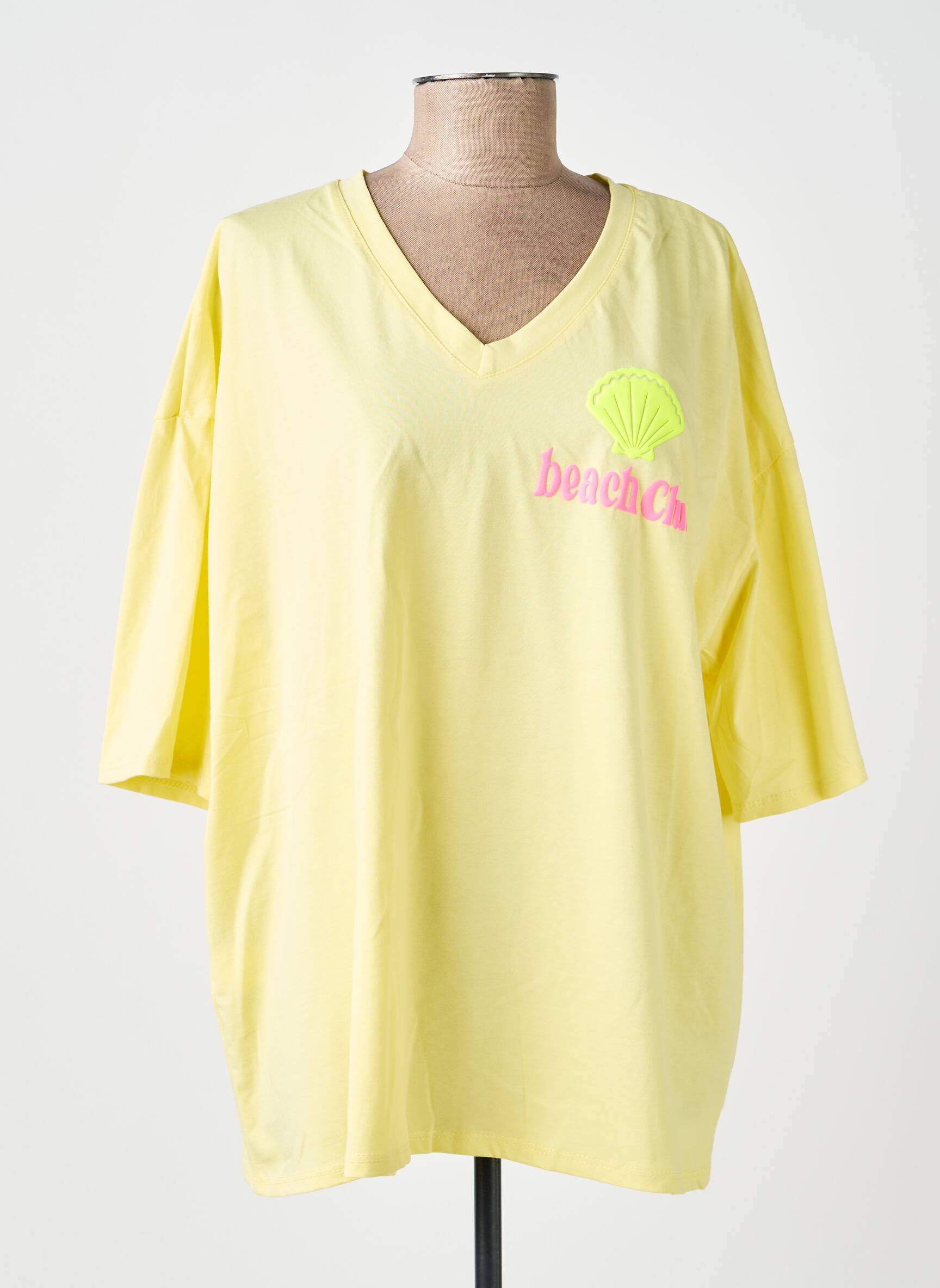 Tricou serigrafie flockată mâneci scurte galben AMY&CLO femeie