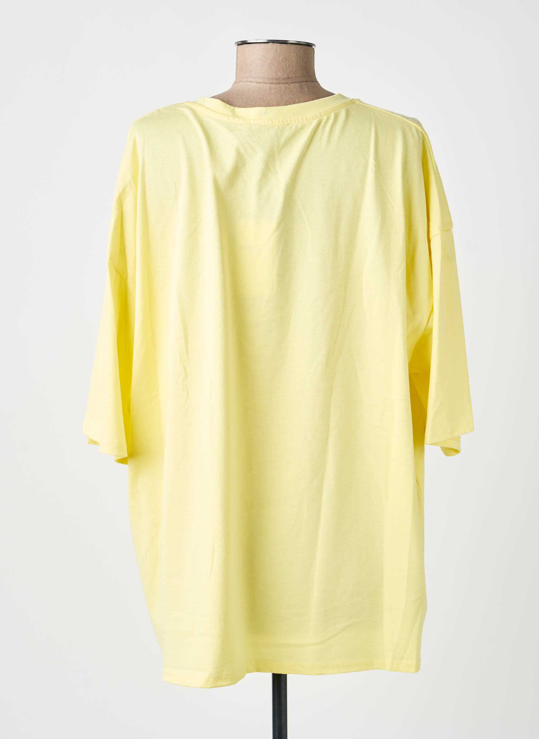 Tricou serigrafie flockată mâneci scurte galben AMY&CLO femeie