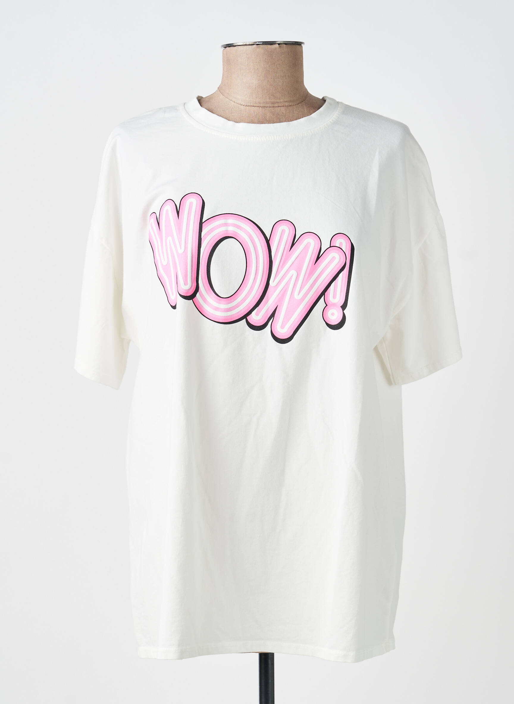 Tricou serigrafie flockată mâneci scurte alb AMY&CLO femeie