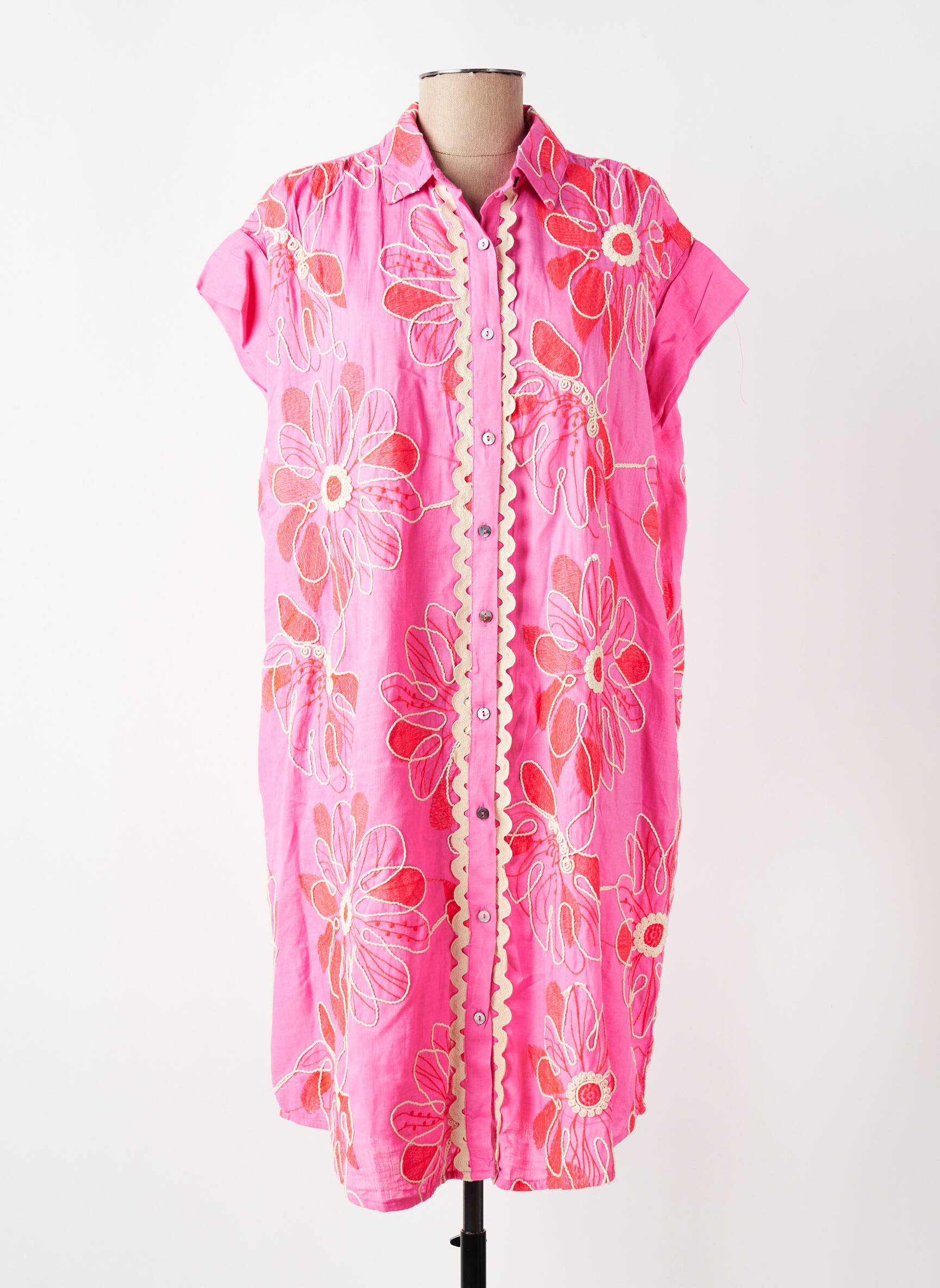 Rochie midi mâneci scurte mâneci scurte roz BIANCA femeie